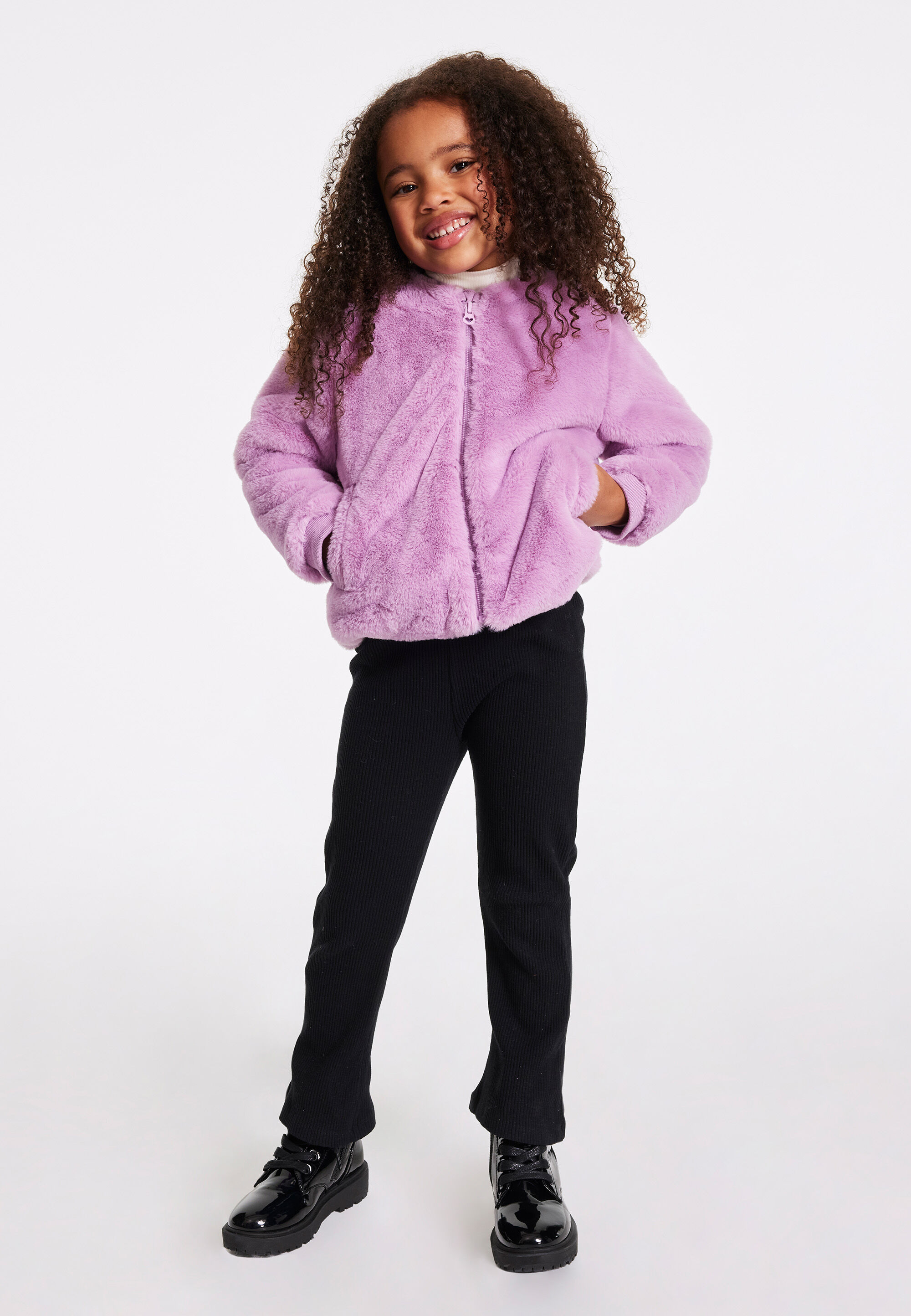 Younger Girls Black Rib Bootcut Leggings