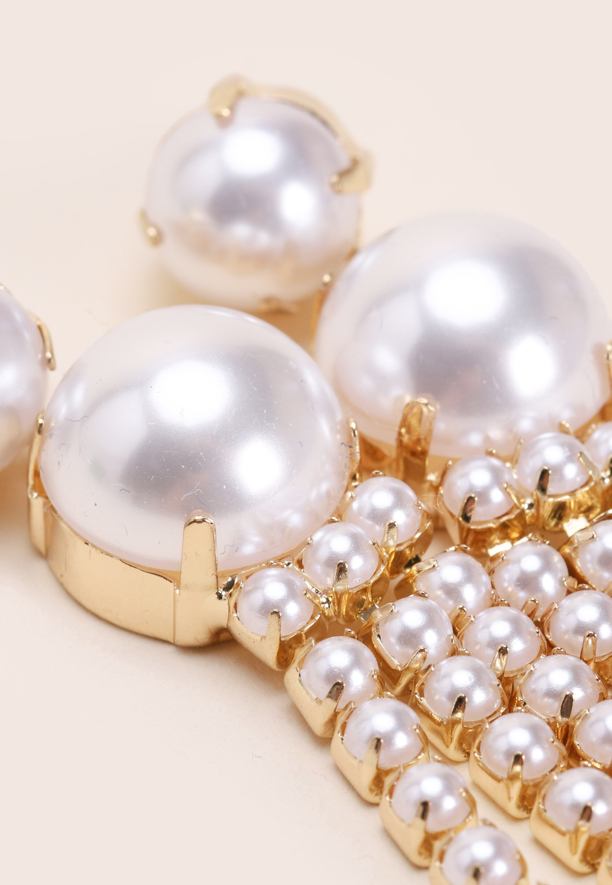 Womens Gold Pearl Long Drop Earrings