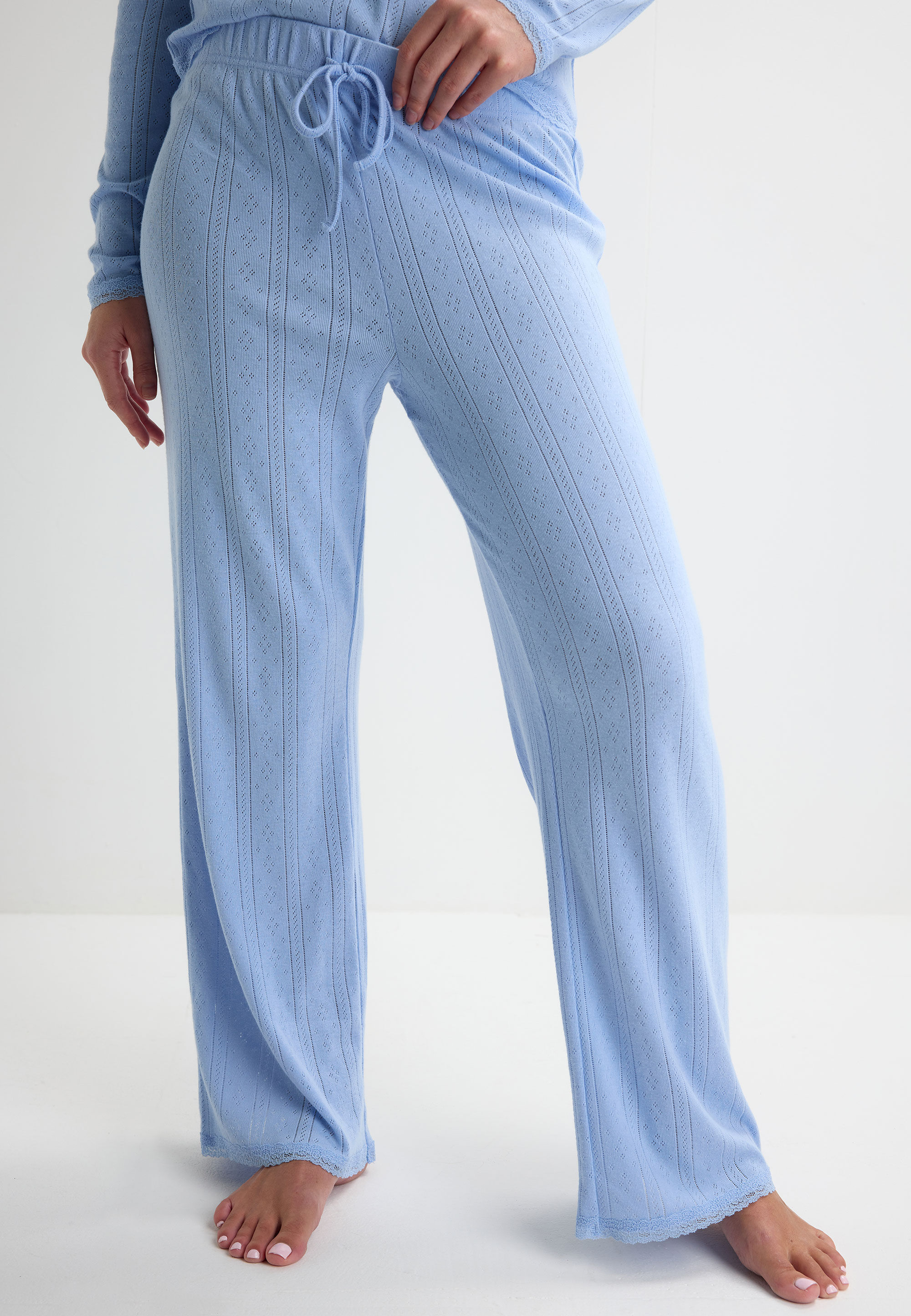 Womens Blue Pointelle Pyjama Bottoms