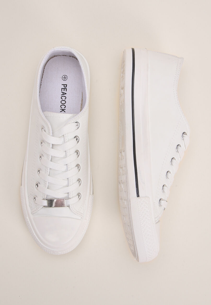 Womens White Lace Up Casual Trainers