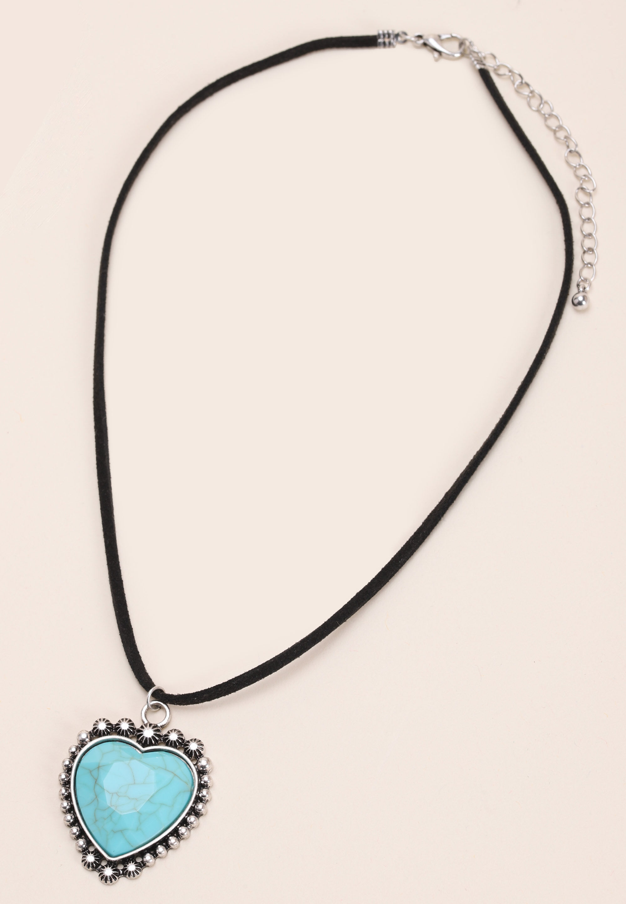 Womens Turquoise Stone Heart Pendant Necklace