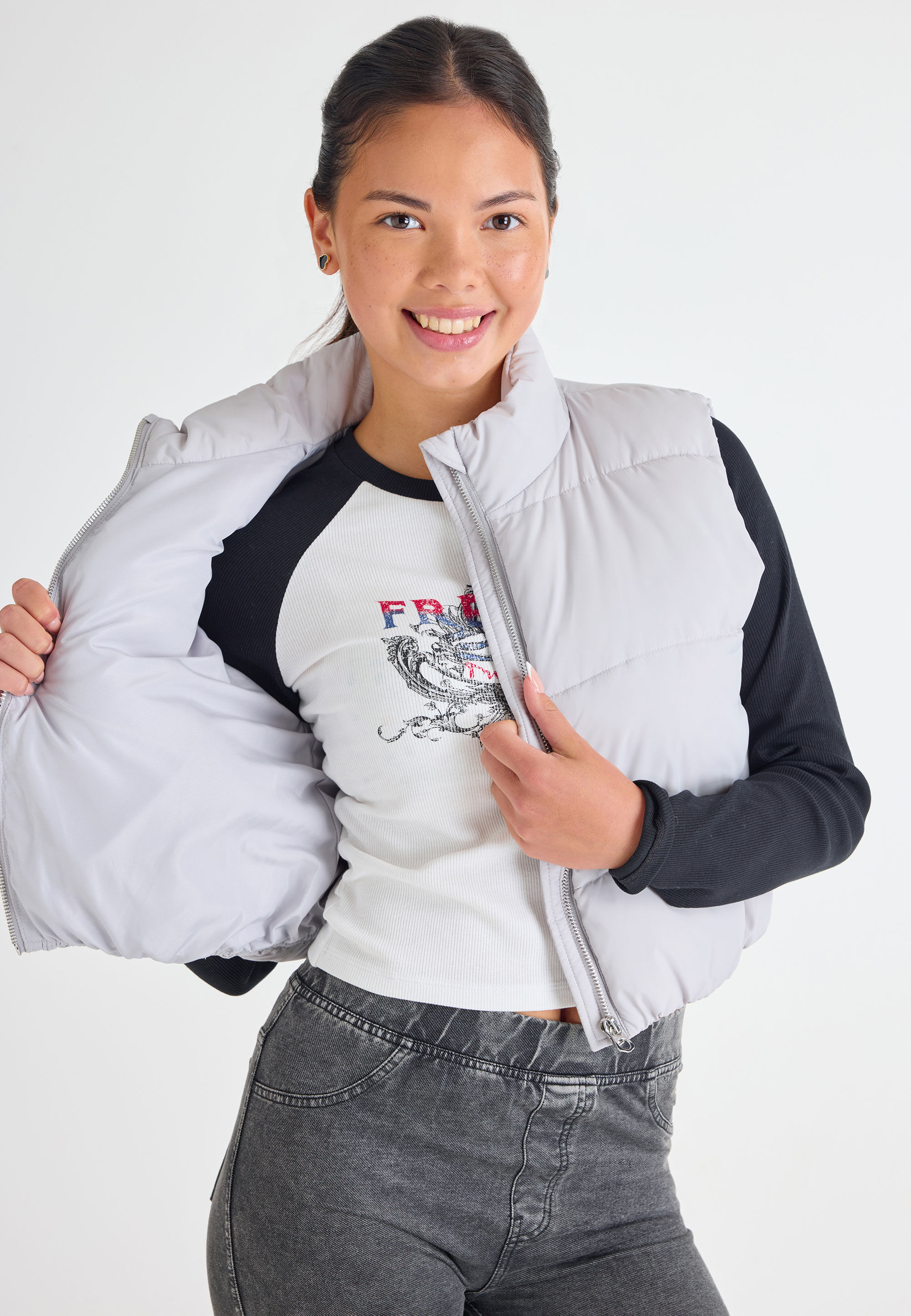 Older Girls Grey Padded Crop Gilet