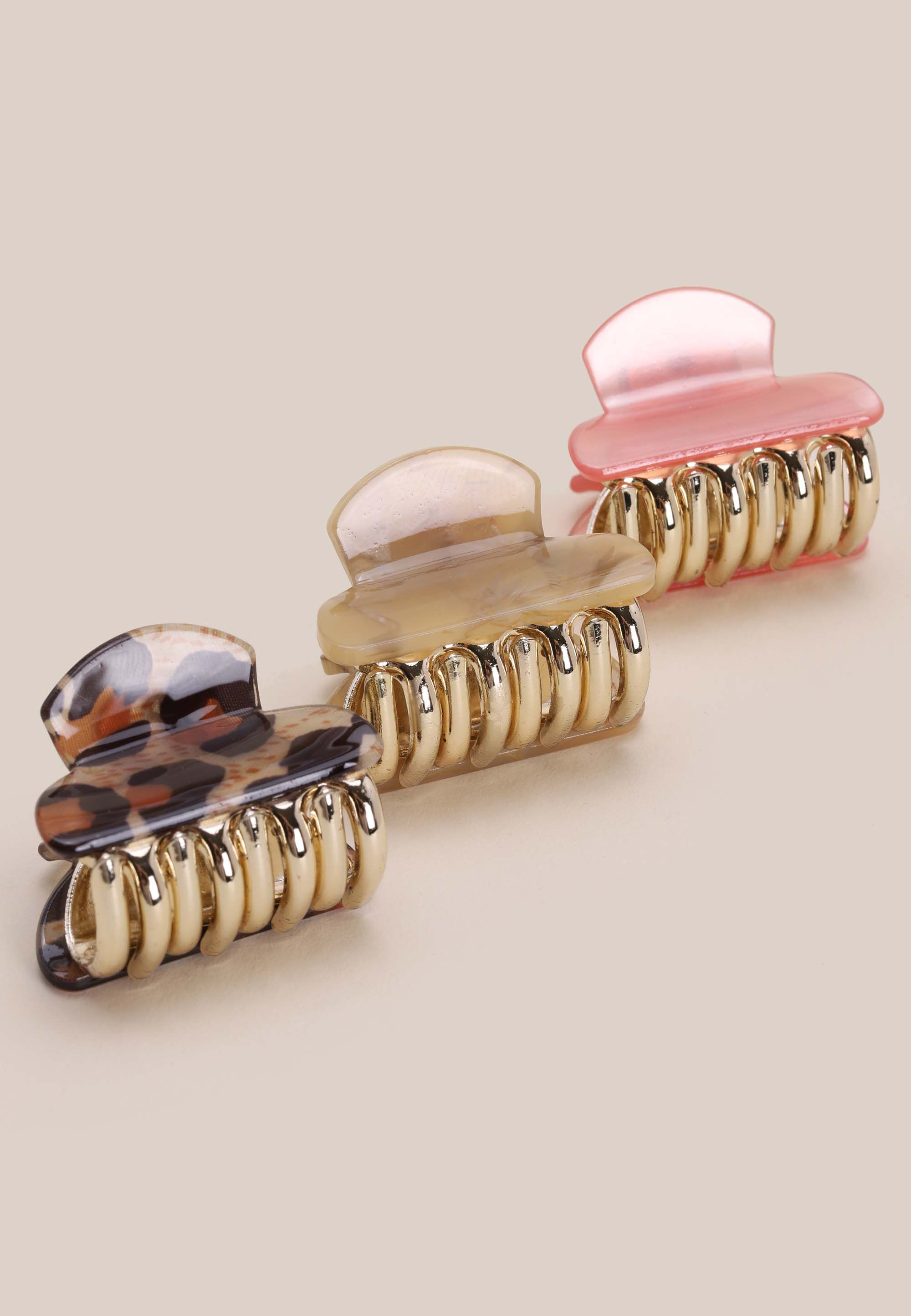 Womens 3pk Brown & Pink Mini Bulldog Clips