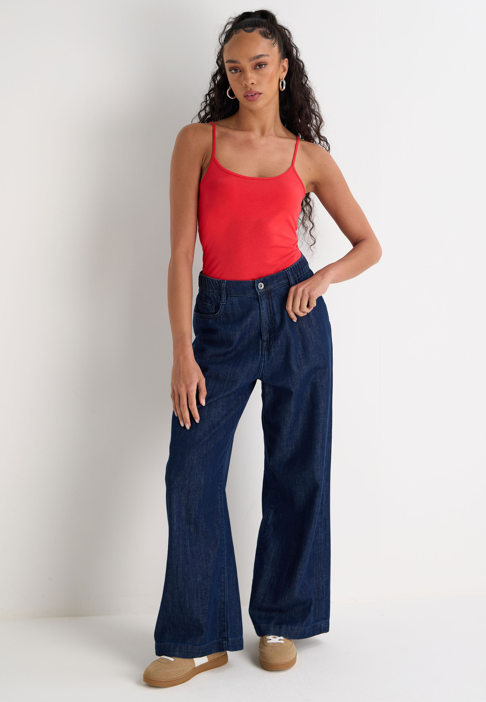 Womens Red Plain Stretch Cami Vest