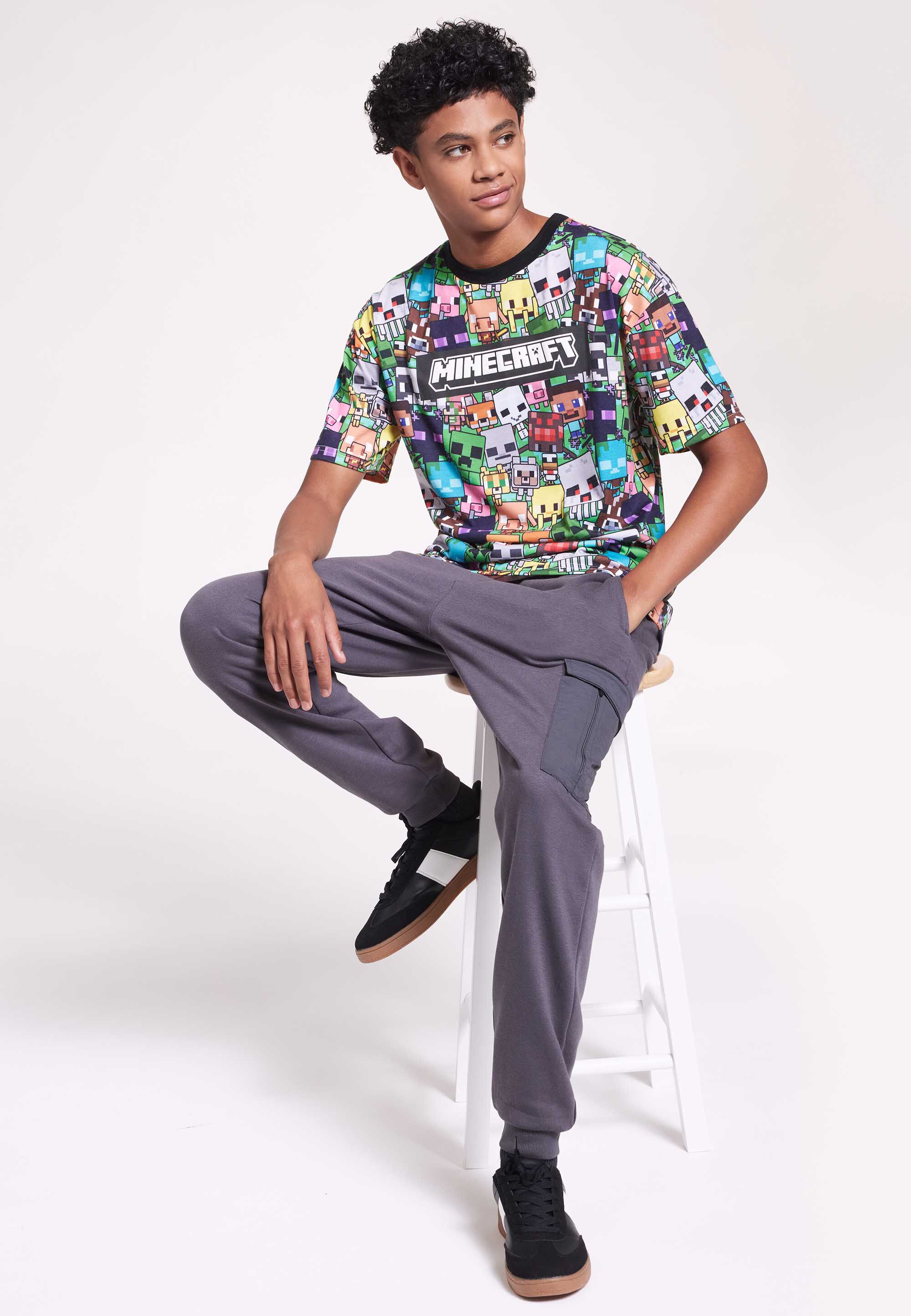 Older Boys Black Minecraft Printed T-Shirt