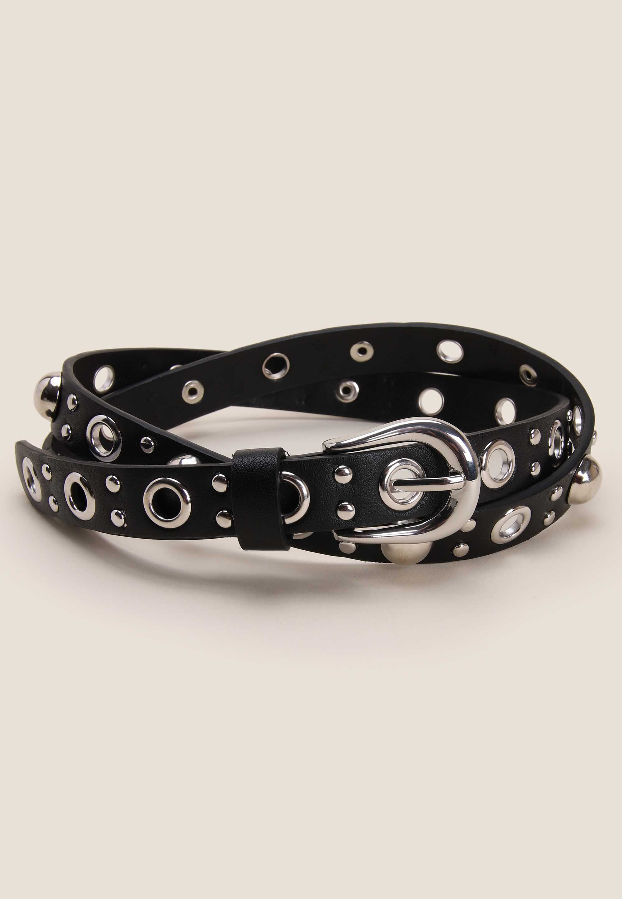 Womens Black Eyelet & Stud Belt