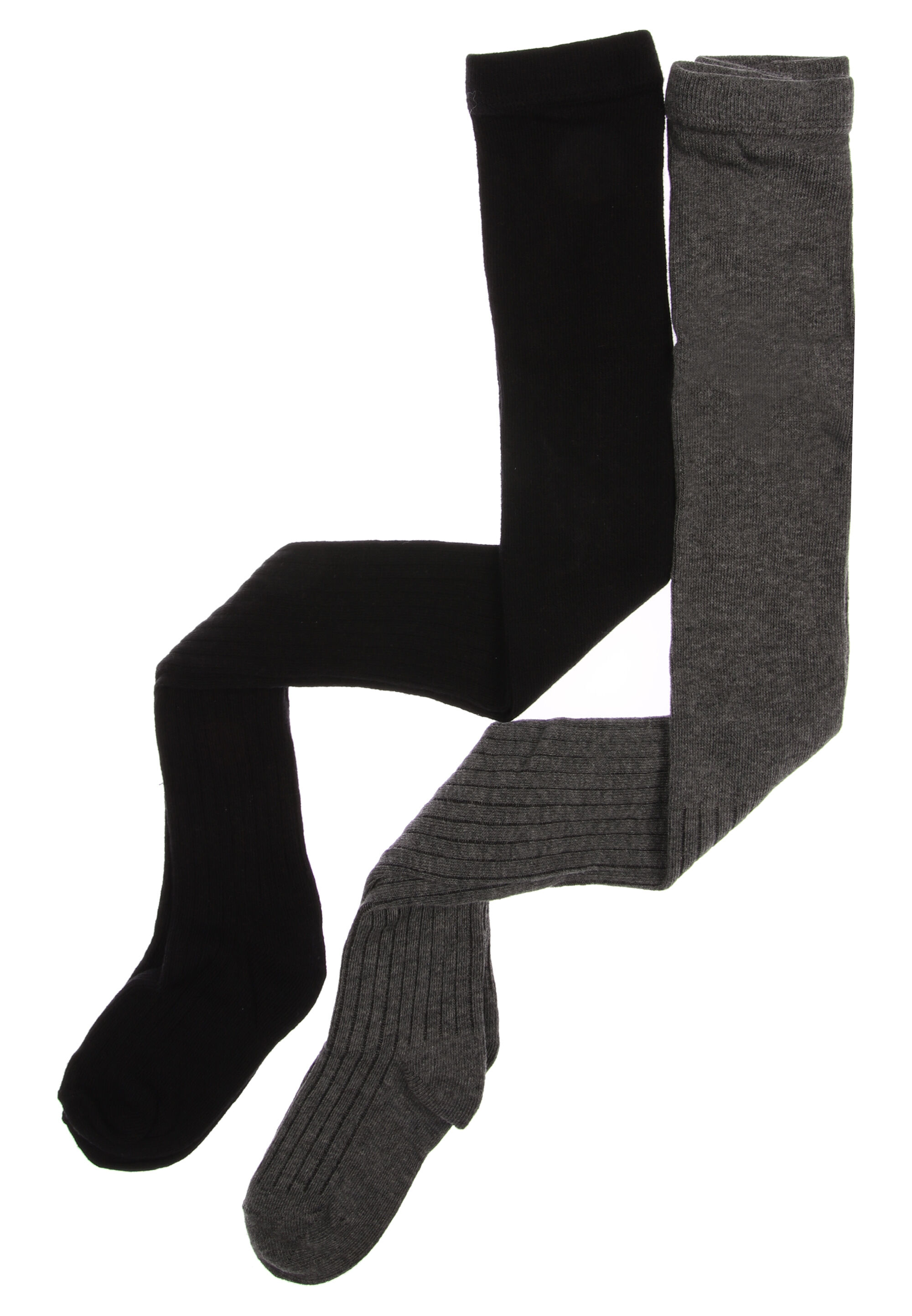 Girls 2pk Ribbed Grey & Black Tights