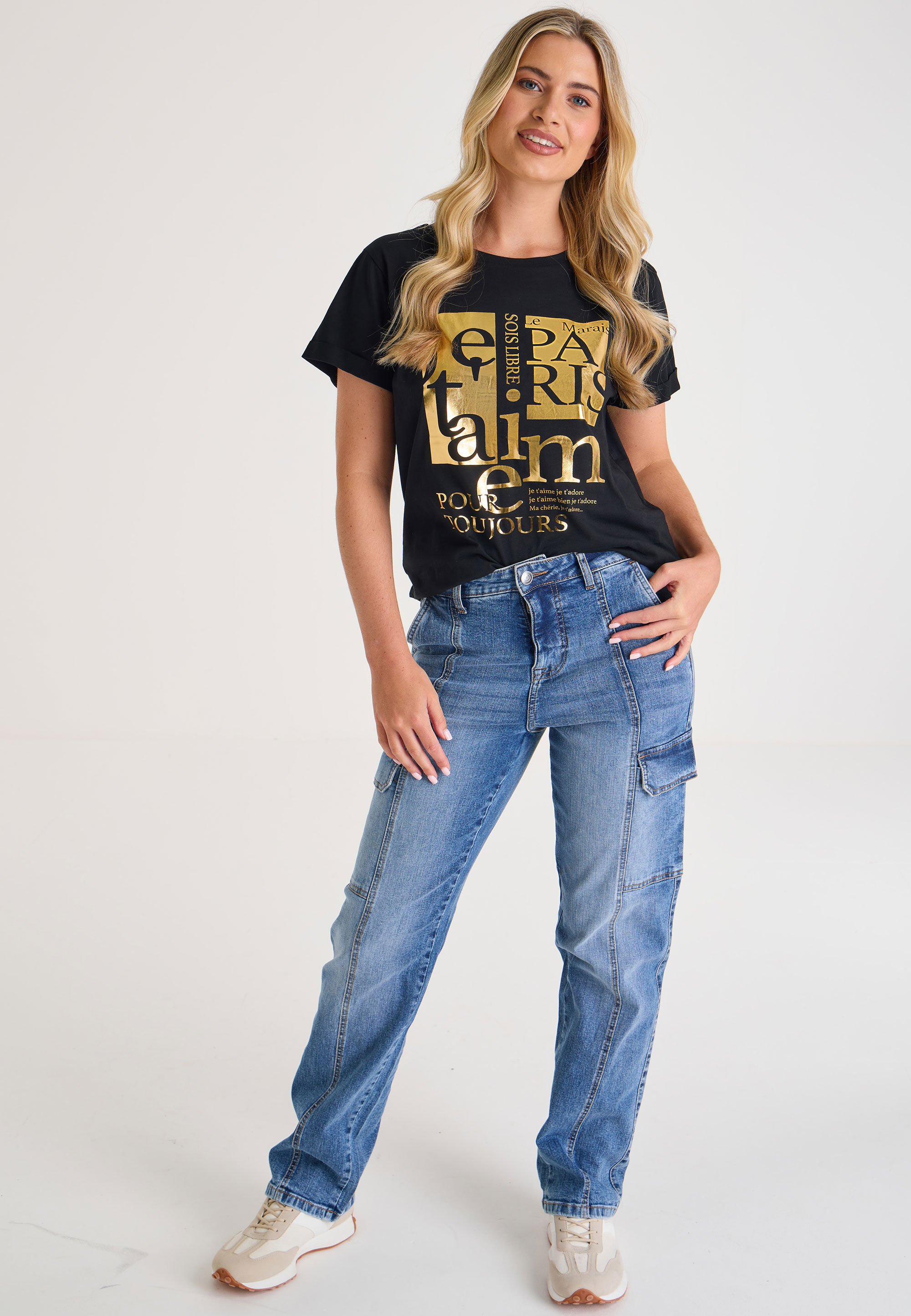 Womens Black & Gold Foil Paris Graphic T-Shirt