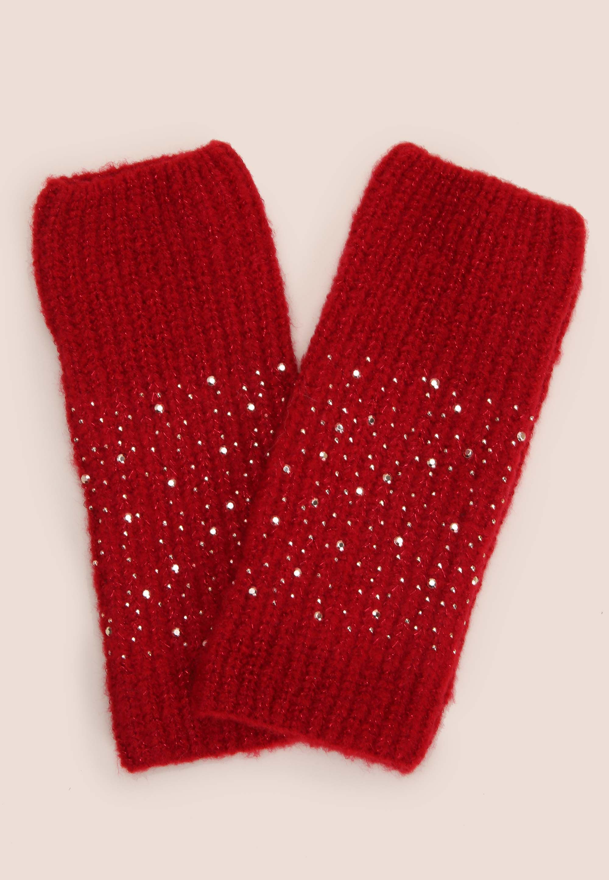 Womens Red Knit Sparkle Handwarmers