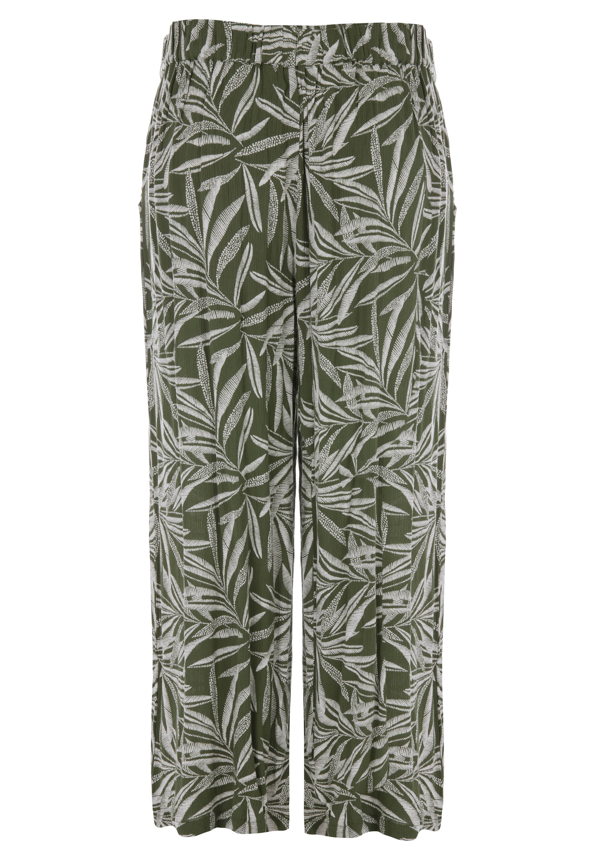 Womens Khaki Leaf Print Culotte Trousers