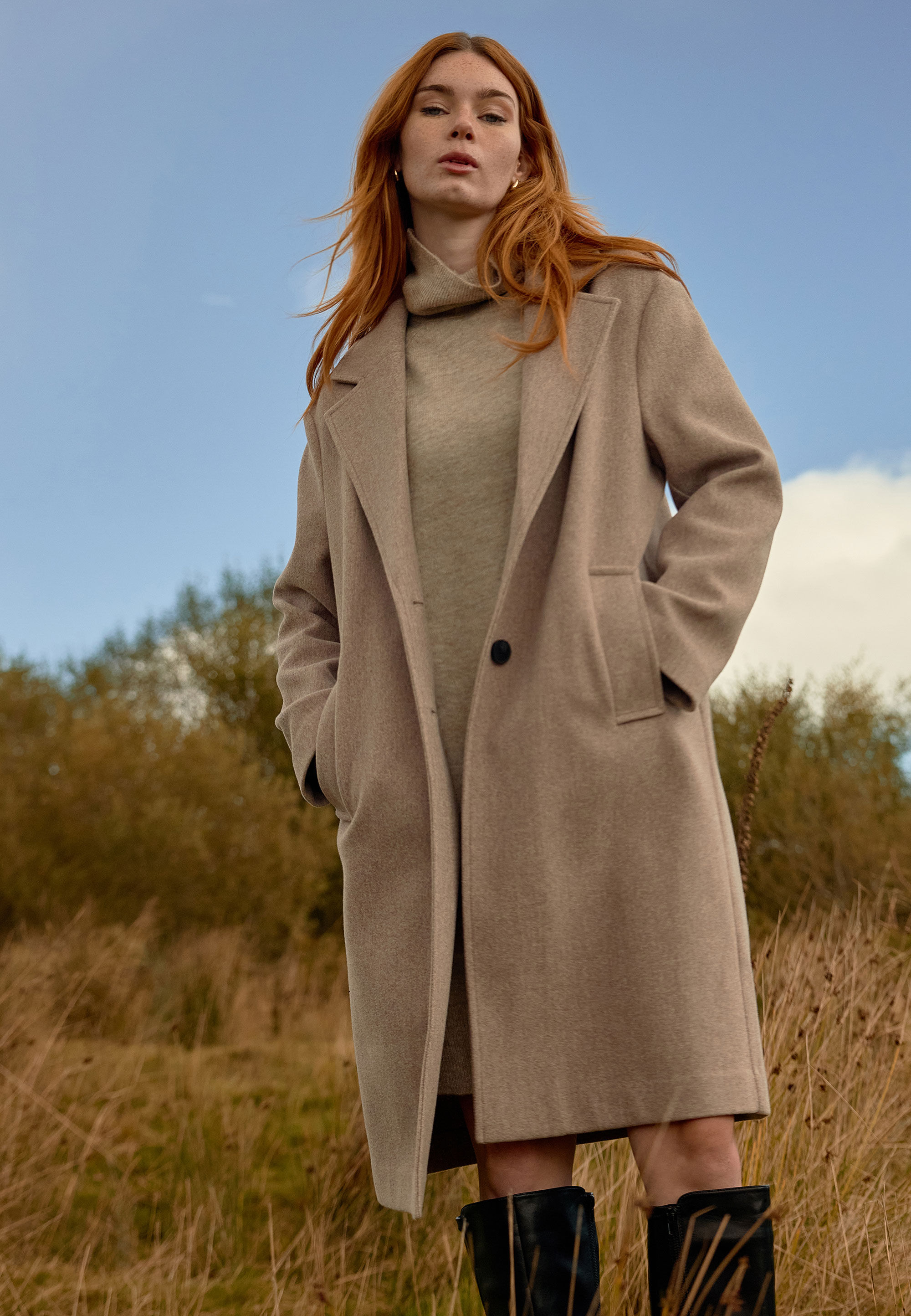 Womens Taupe Longline Formal Coat