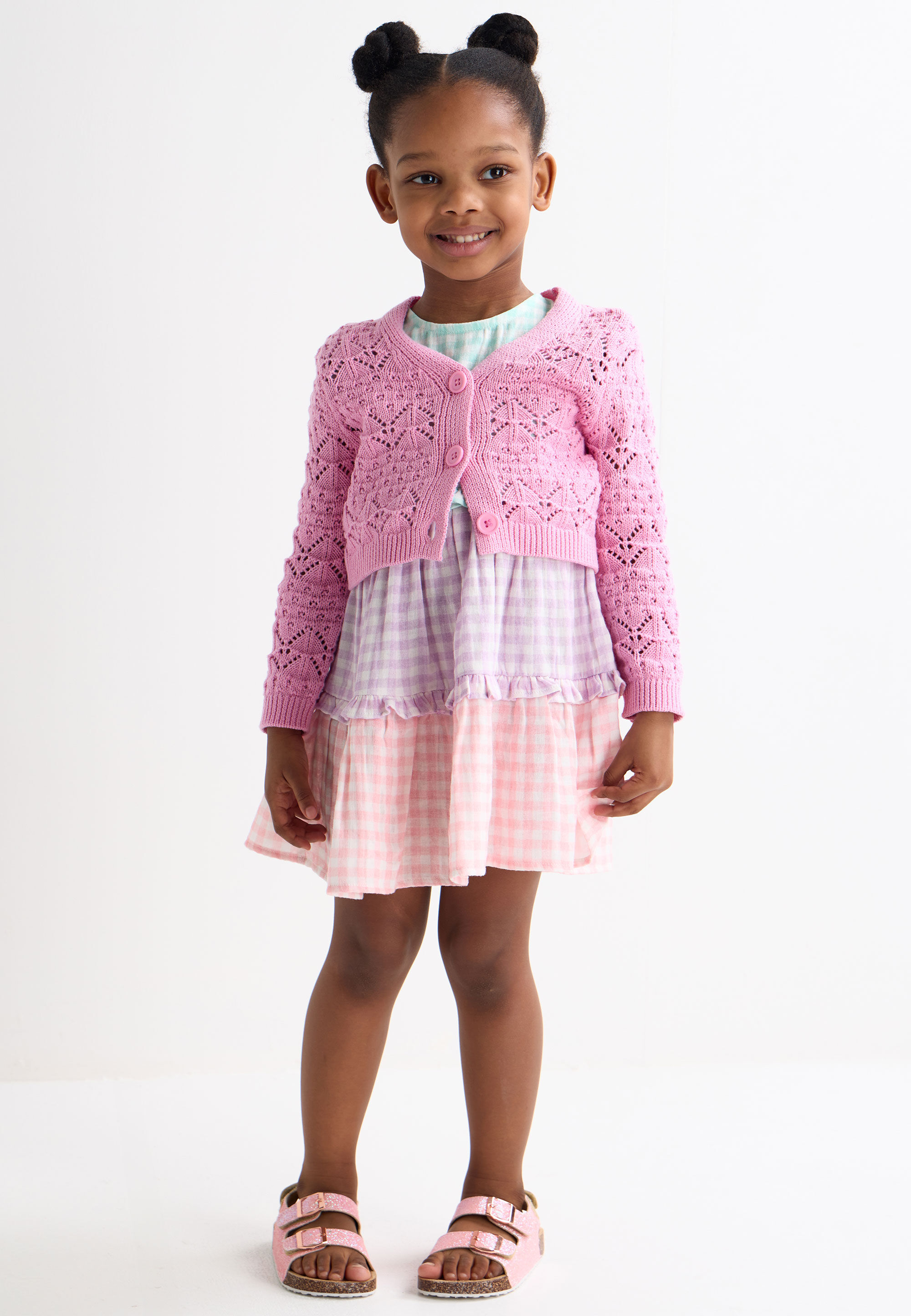 Younger Girls Pink Crochet Cropped Cardigan