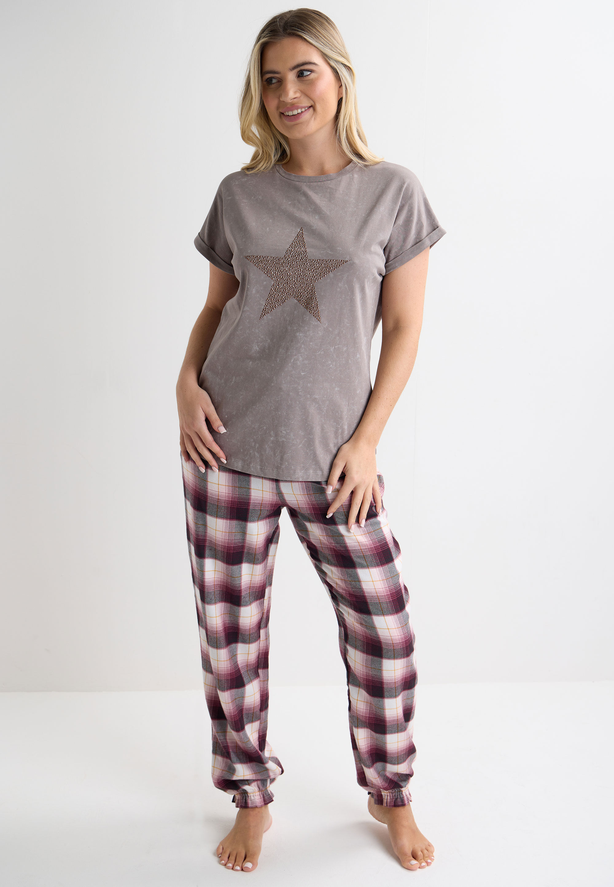 Womens Mocha Star Sparkle Pyjama Top