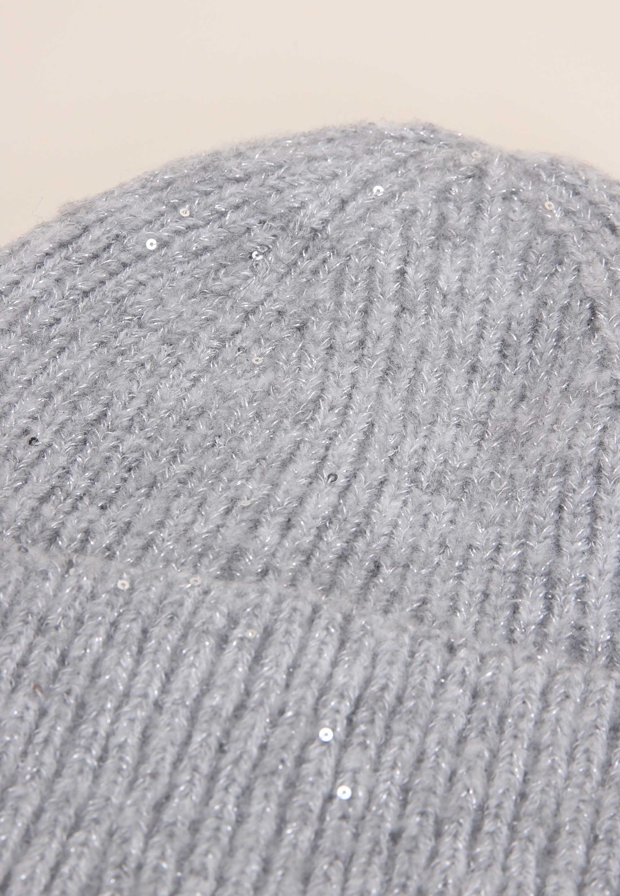 Womens Grey Lurex Knit Beanie Hat