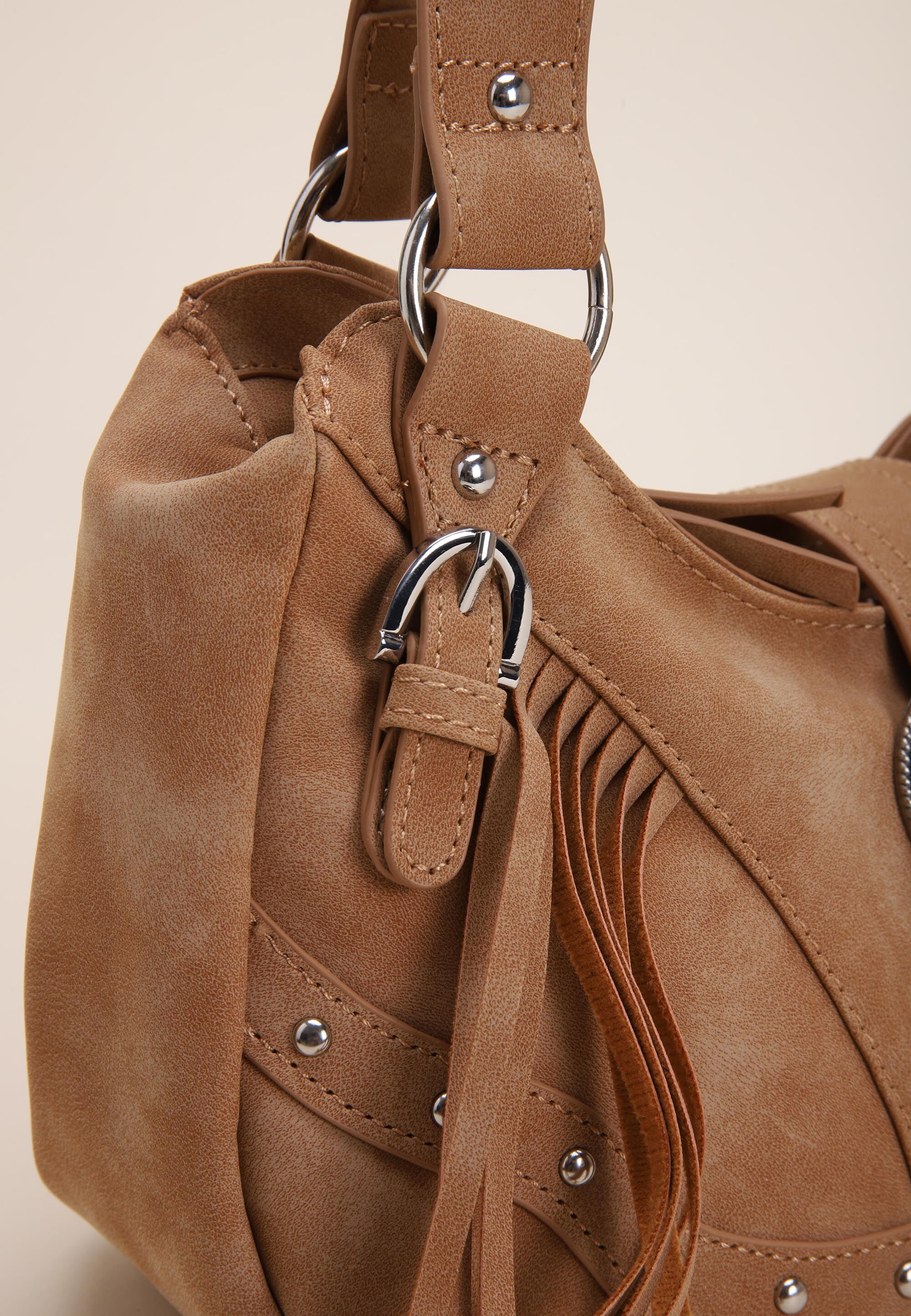 Womens Brown Western Buckle Fringe Shoulder Bag