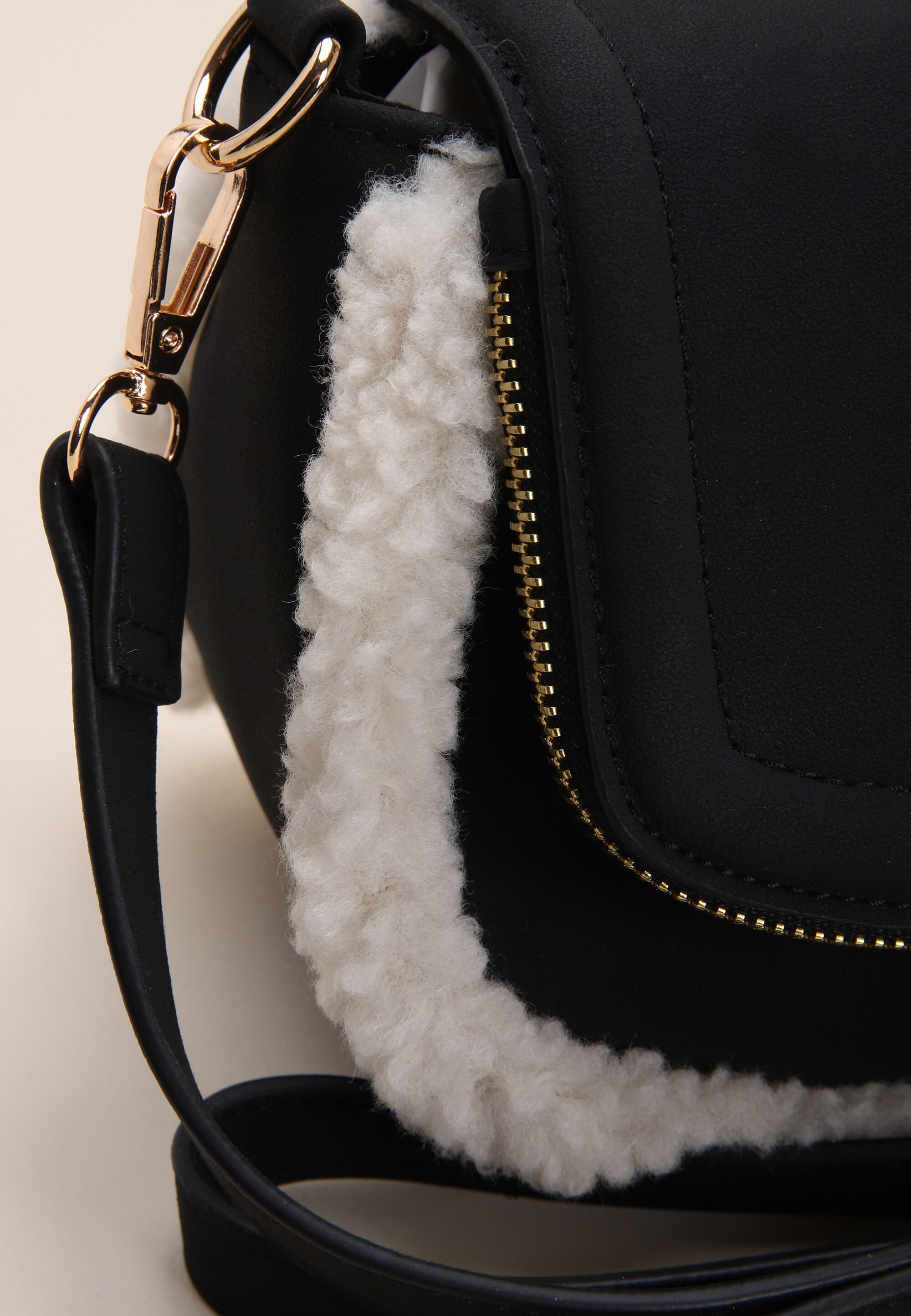 Womens Black Suedette Borg Shoulder Bag