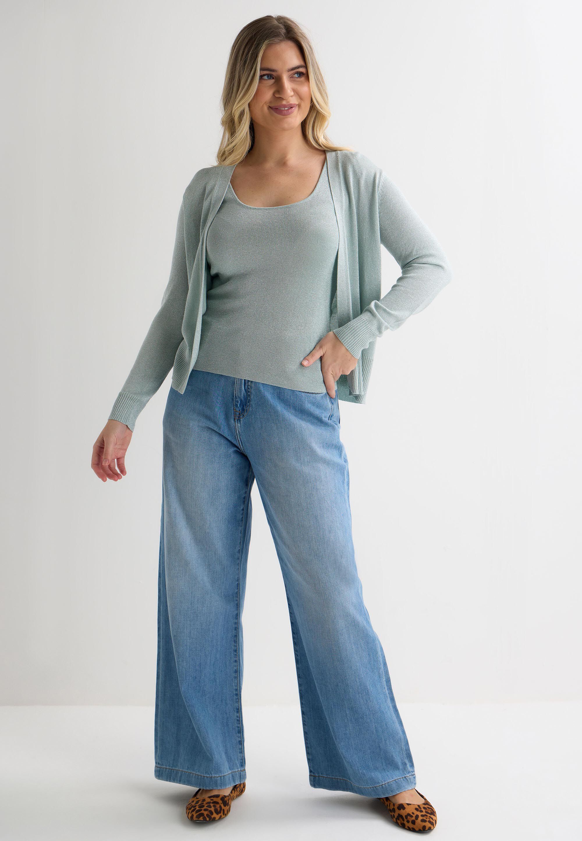 Womens Sage Lurex Knit Cardigan