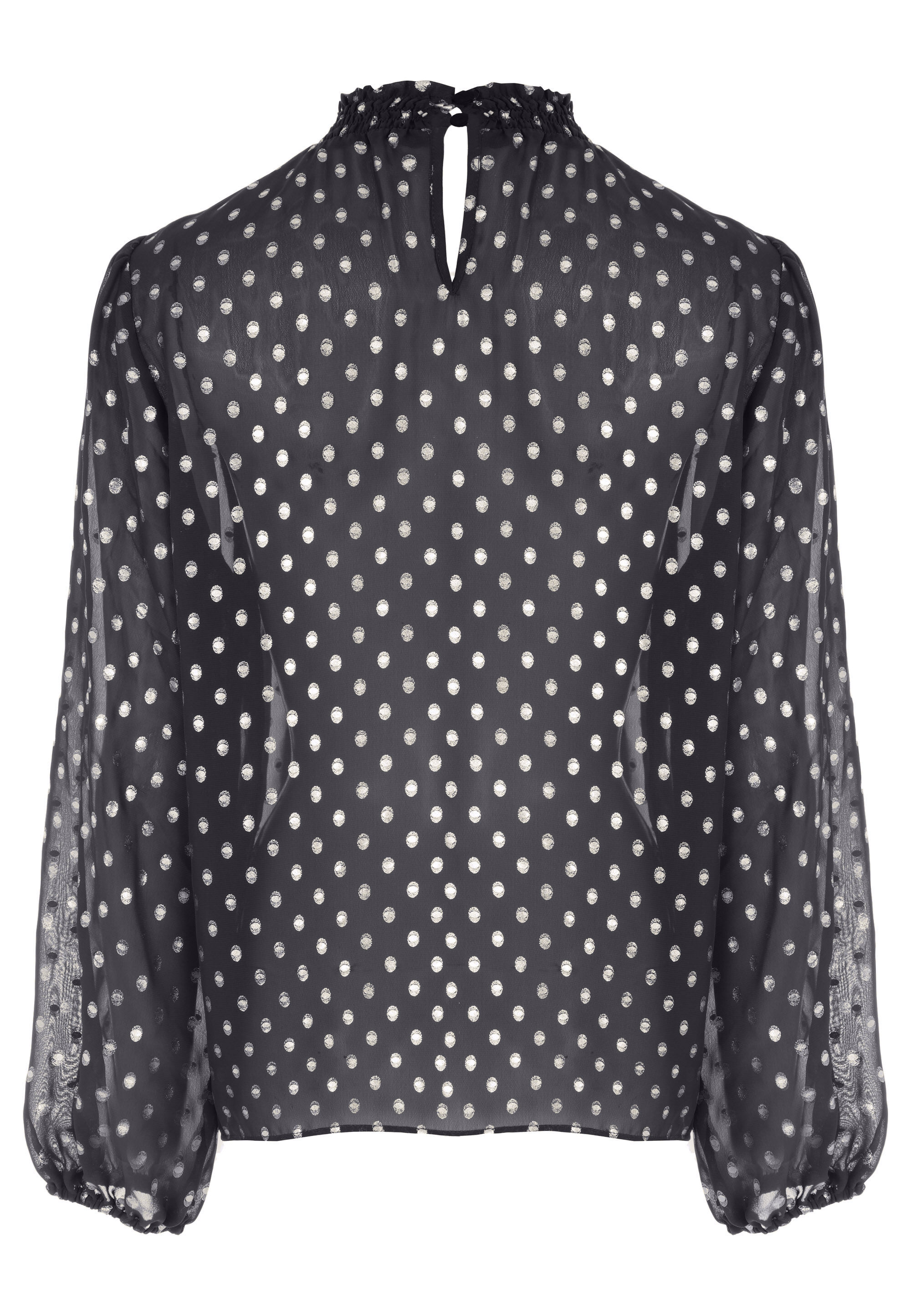 Womens Black Metallic Spot High Neck Top