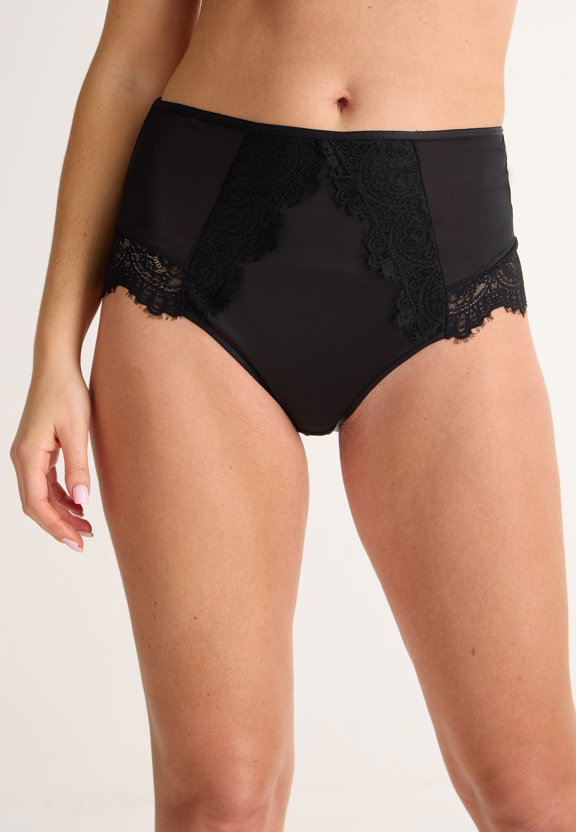 Womens Black Lace High Waist Support Briefs