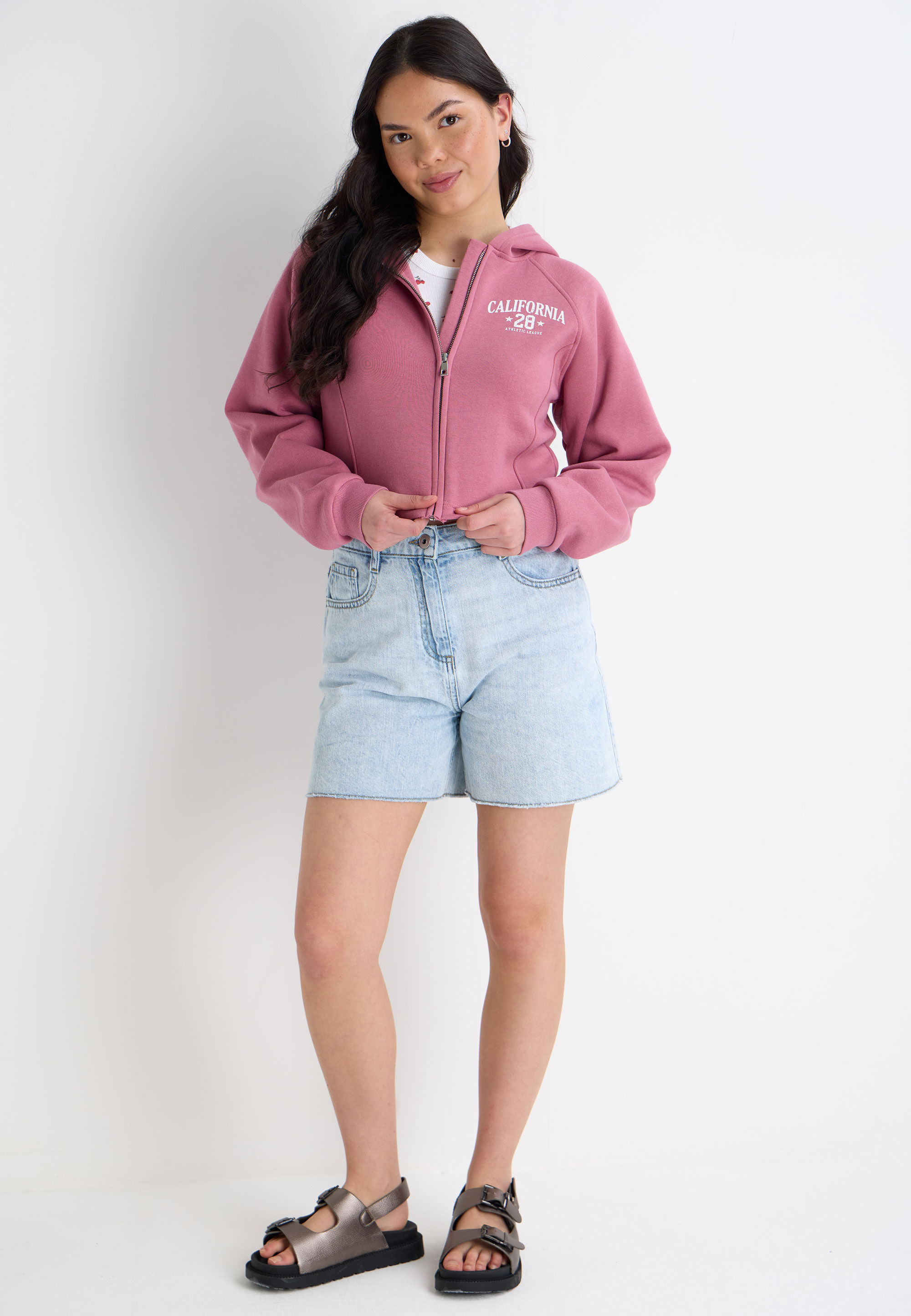Younger Girls Pink California Zip Through Hoody
