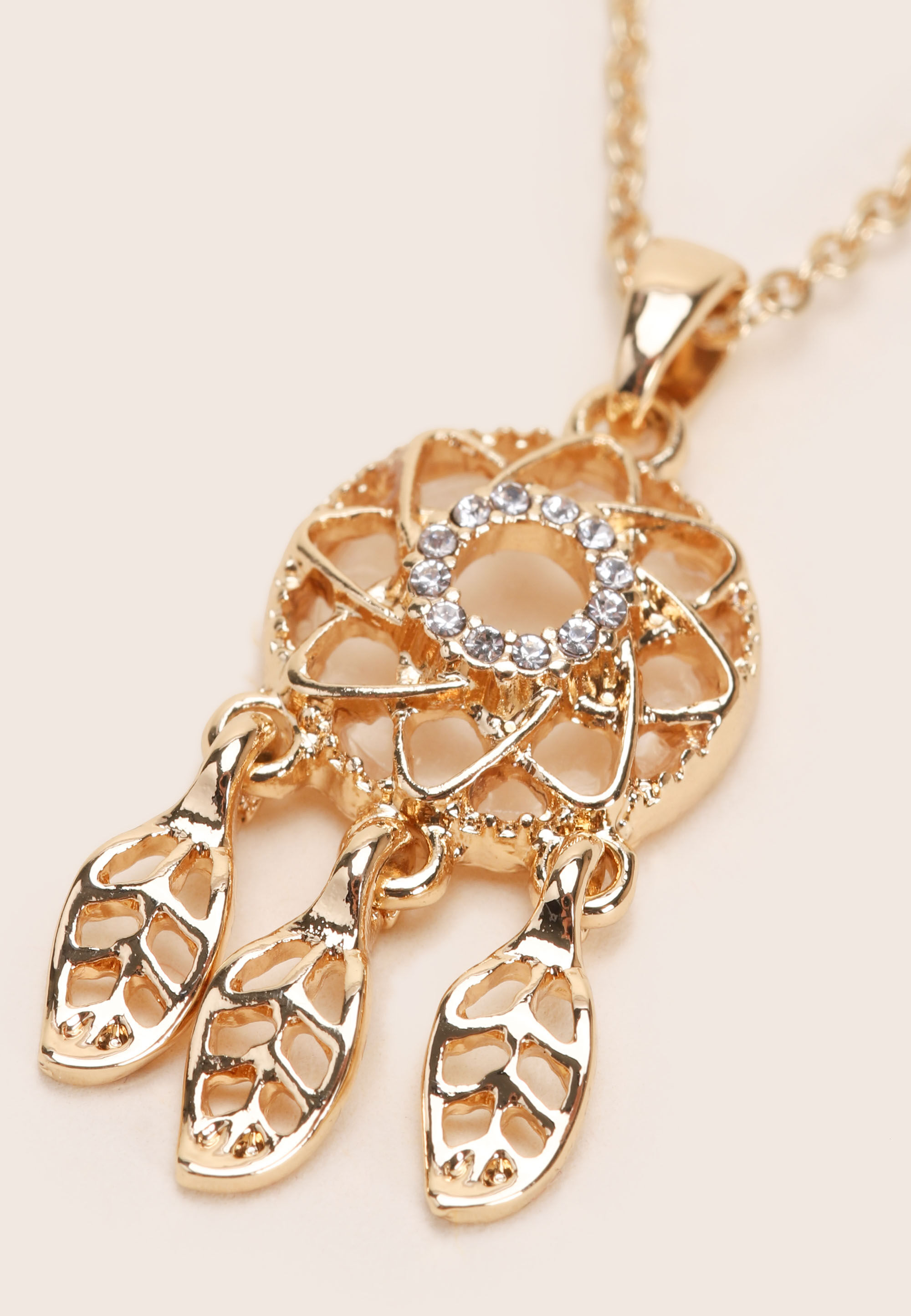 Womens Gold Dreamcatcher Charm Necklace
