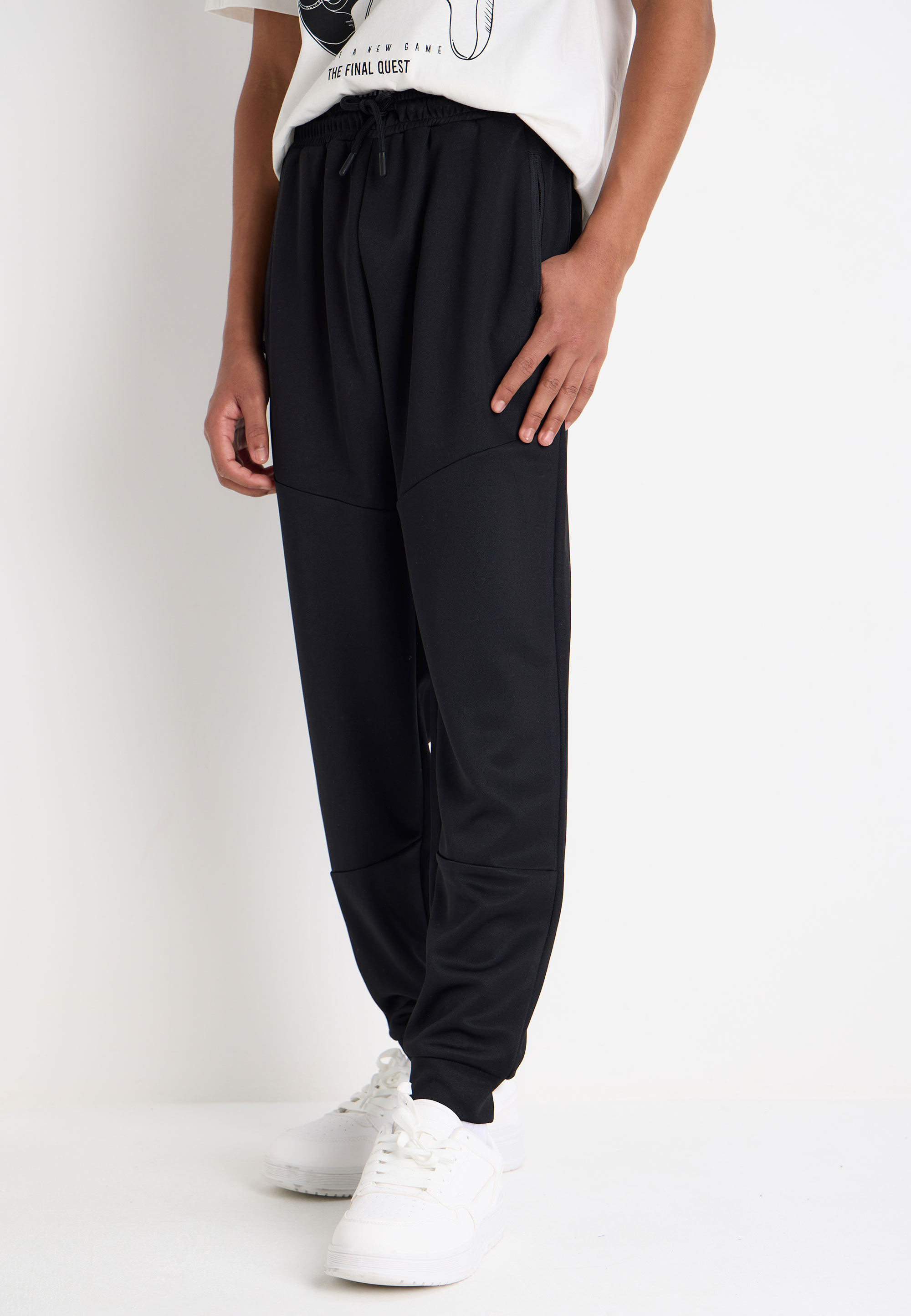 Older Boys Black Plain Tricot Joggers
