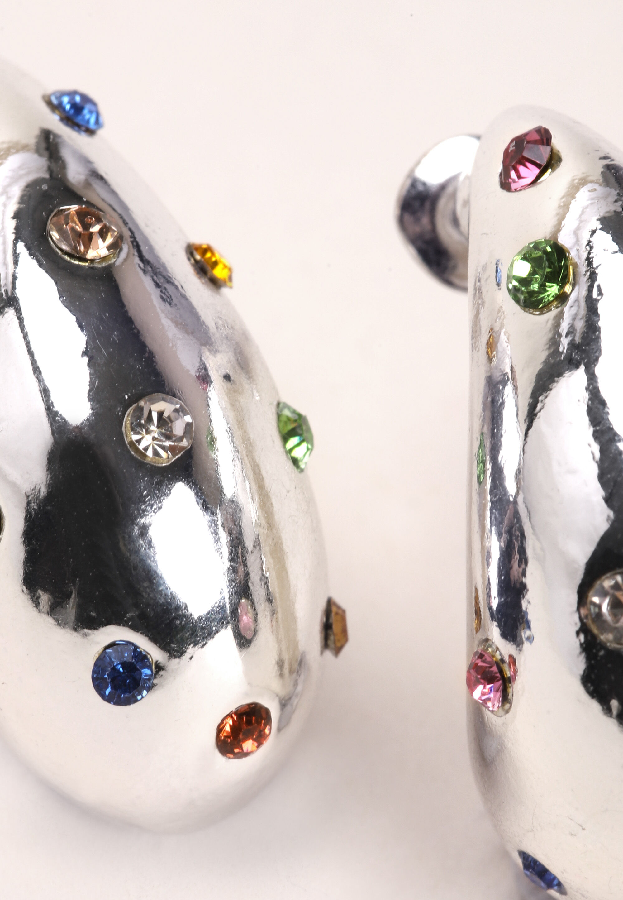 Womens Silver Teardrop Multi Gem Stud Earrings
