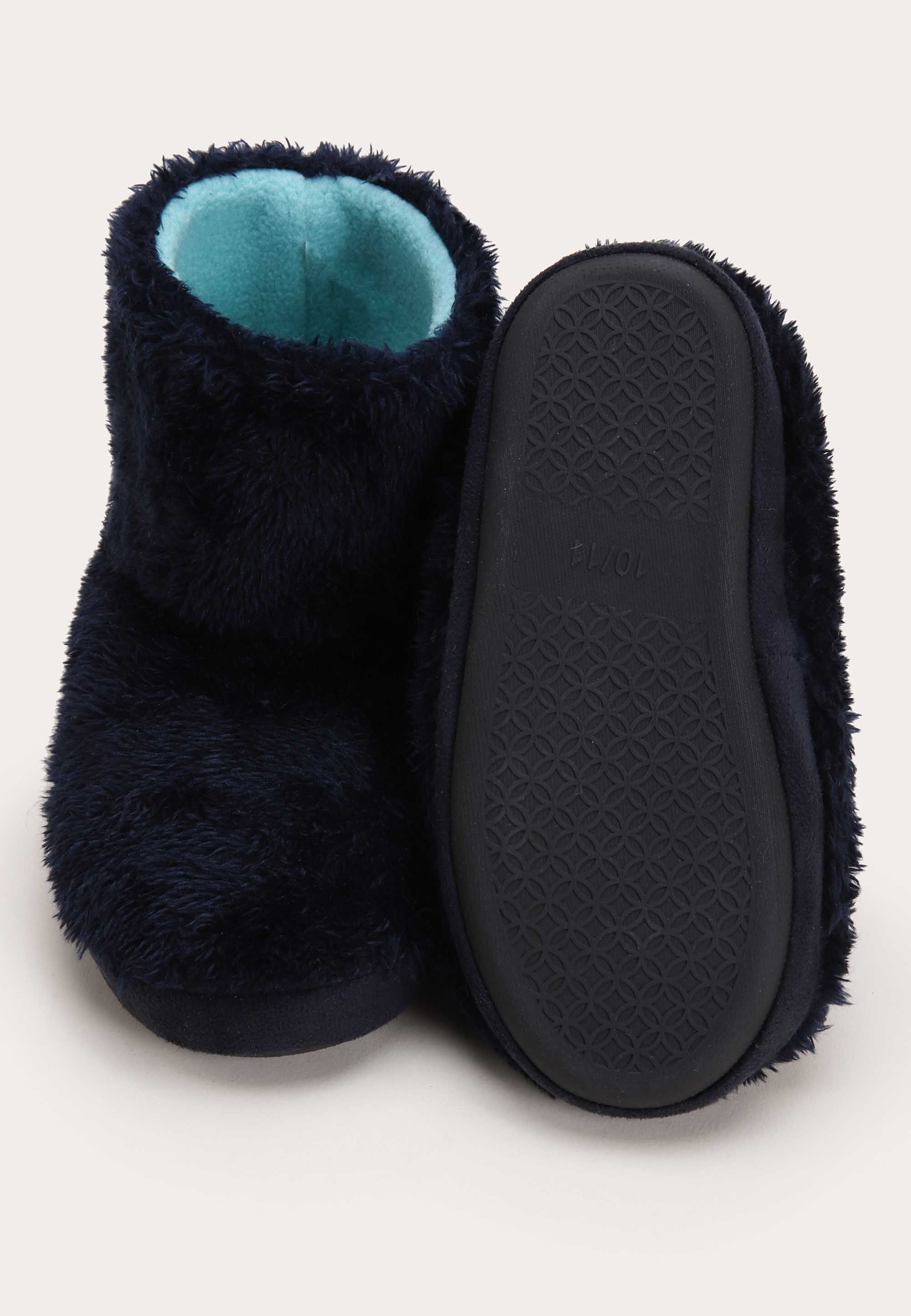 Younger Boys Navy Dinosaur Fleece Slipper Boots
