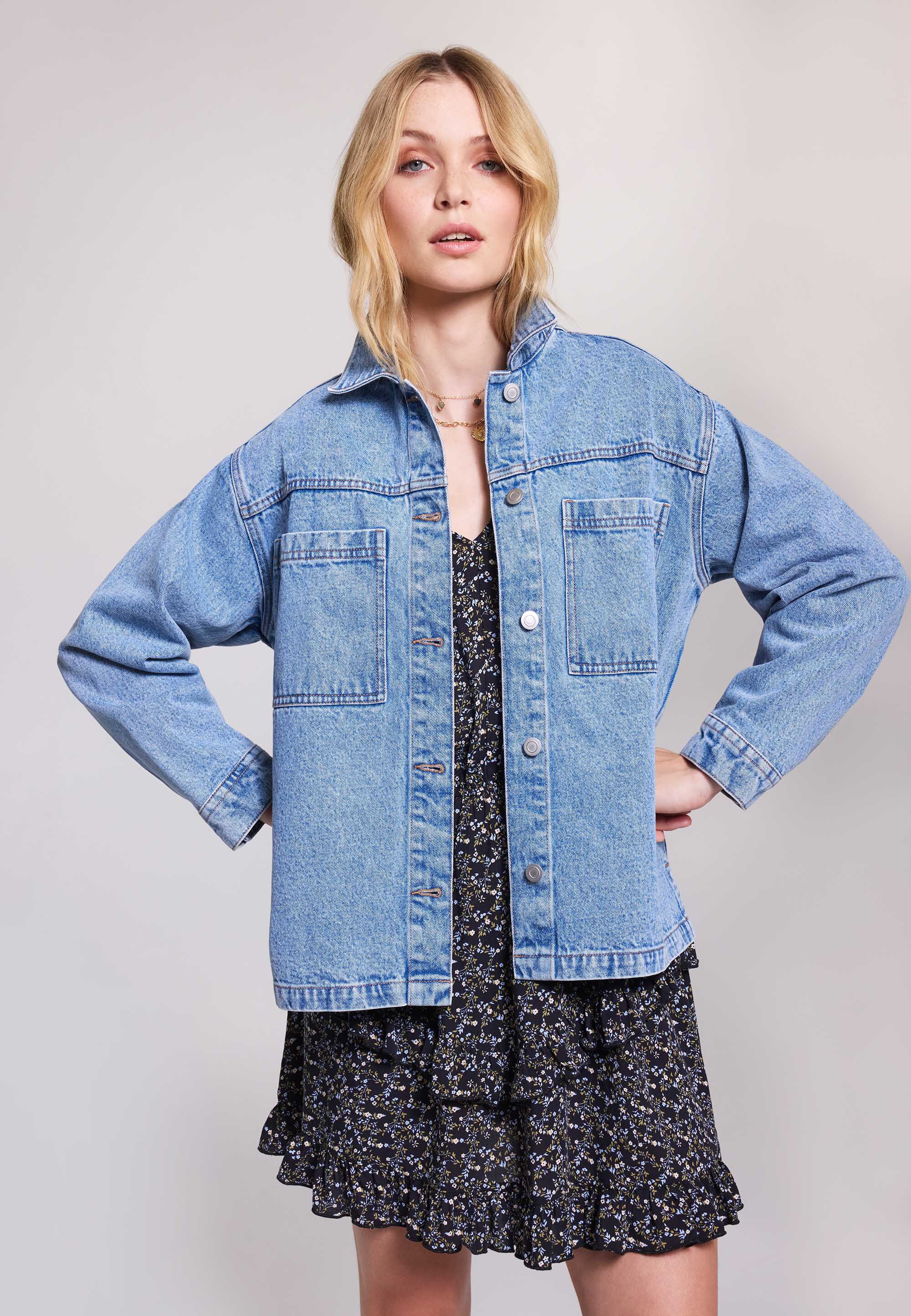 Womens Blue Plain Denim Shirt Jacket