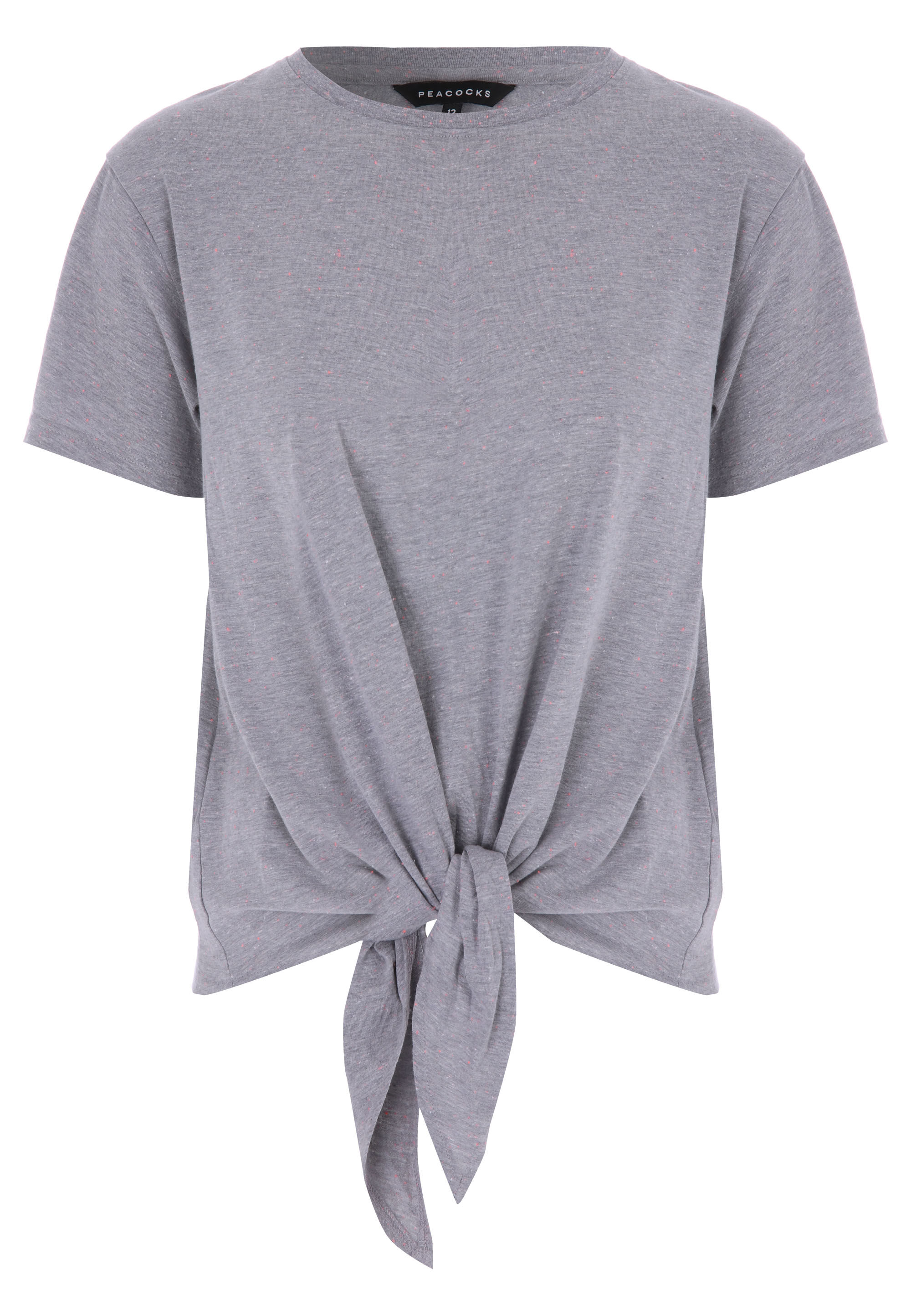 Womens Grey Textured Front Knot T-Shirt