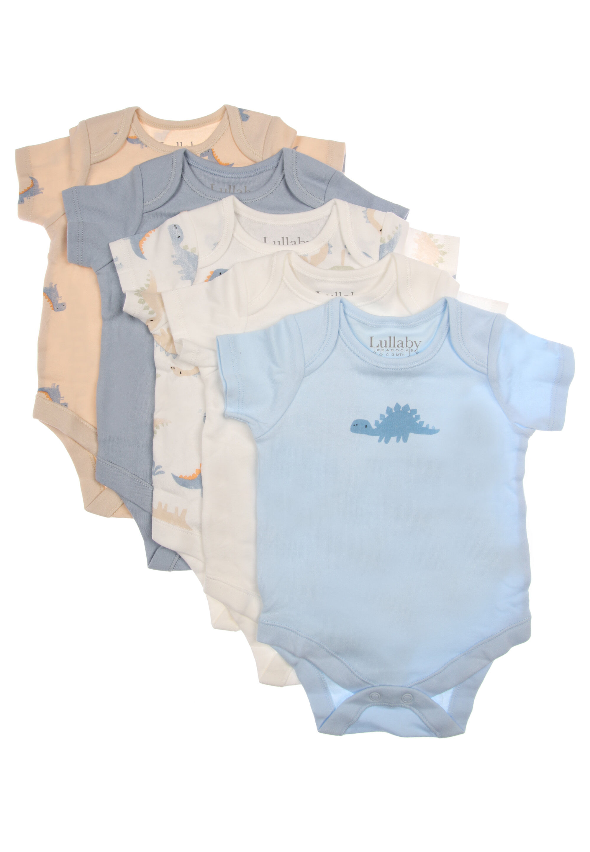 Baby Boys 5pk Blue Dinosaur Bodysuits