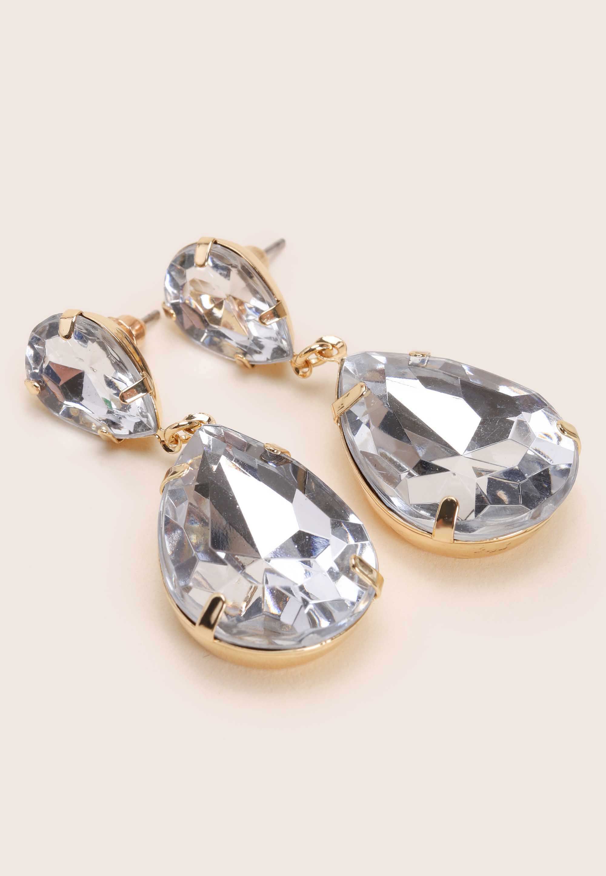 Womens Gold Large Diamante Gem Earrings