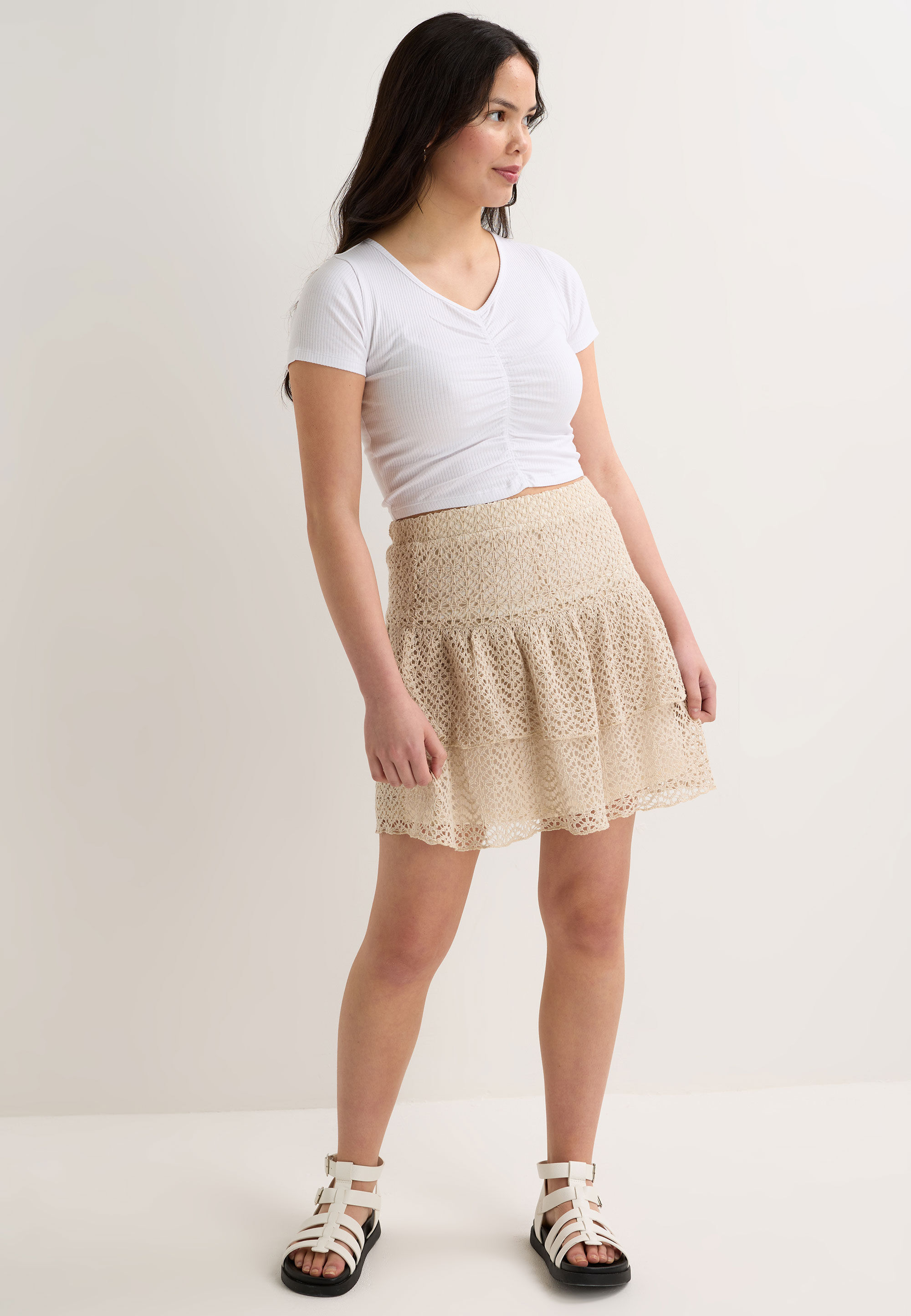 Older Girls White Ruched Crop Top