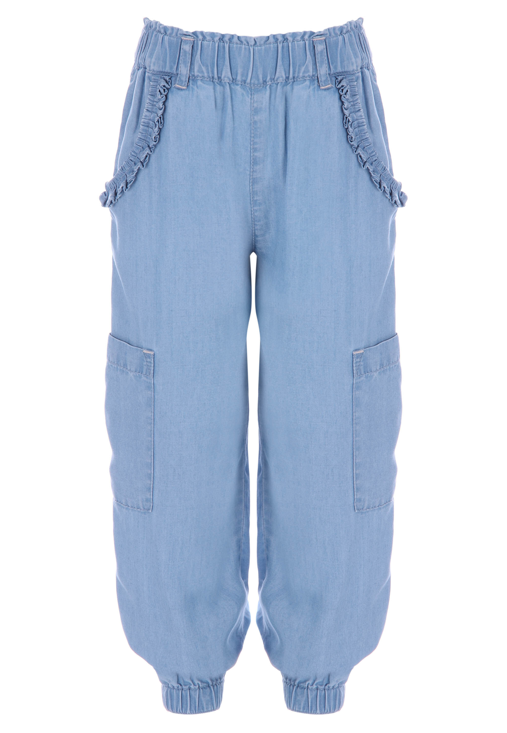 Younger Girls Blue Chambray Cargo Trousers
