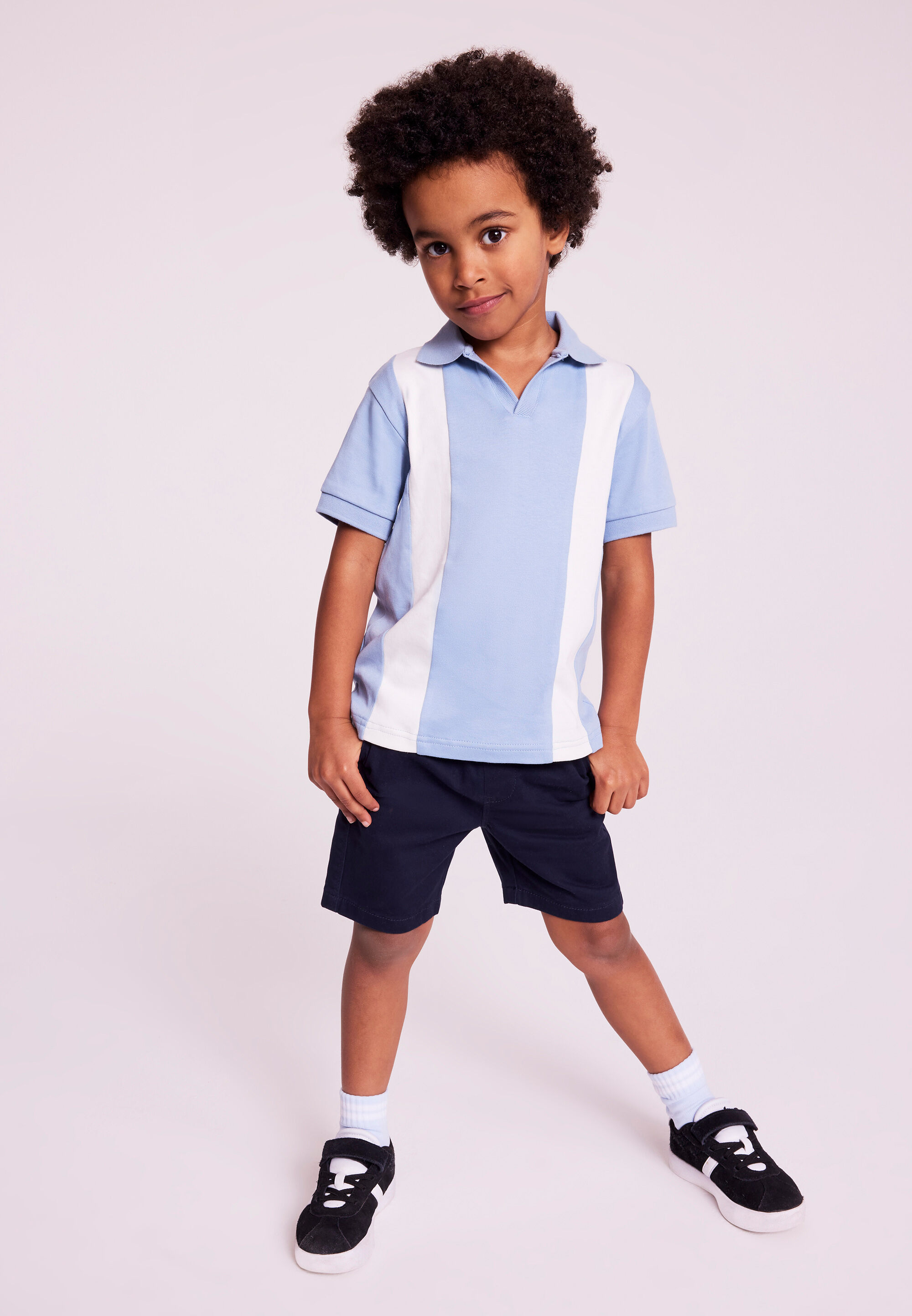 Younger Boys Blue Stripe Short Sleeve Polo Shirt