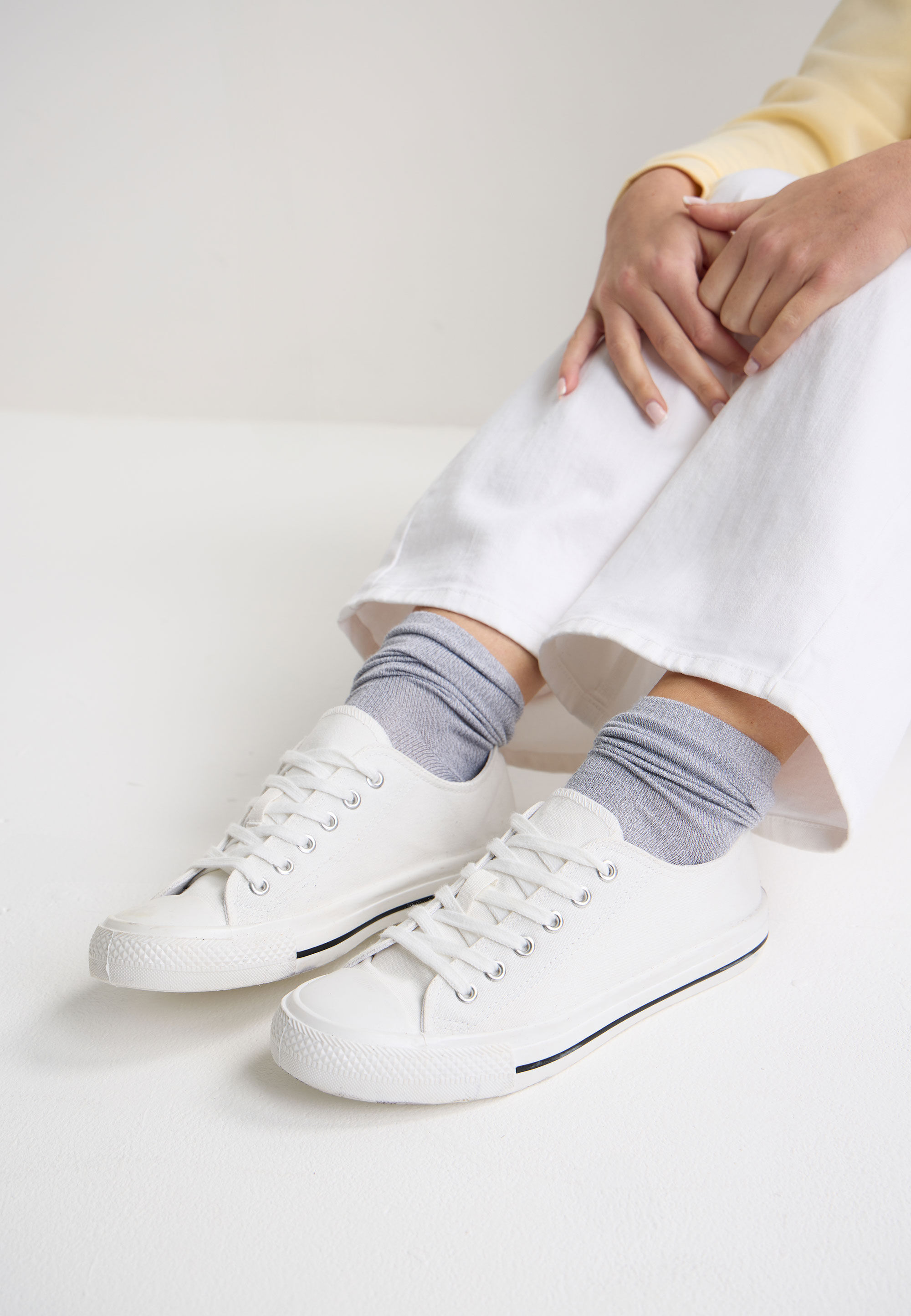 Womens White Canvas Lace Up Trainers