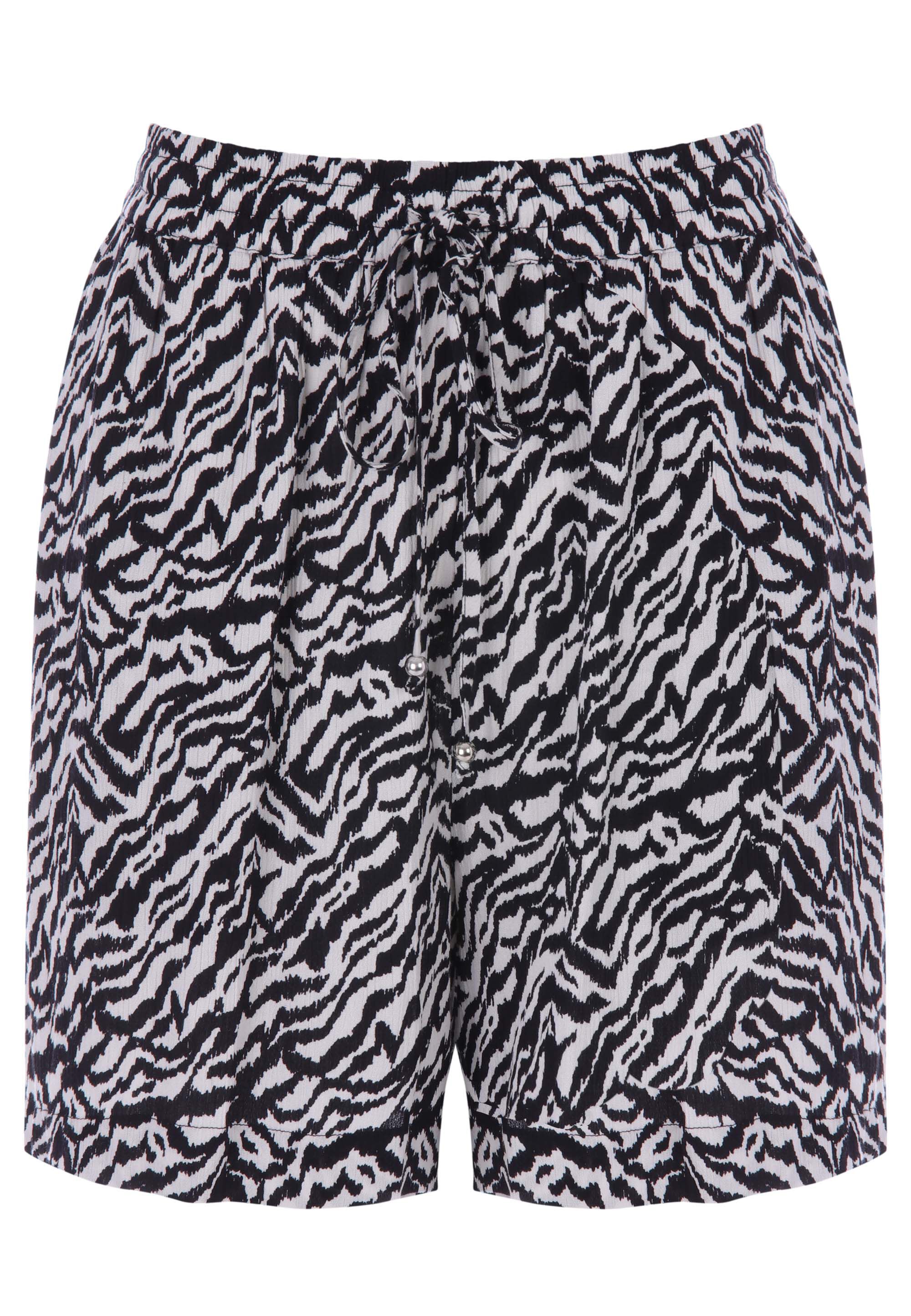 Womens Black & White Zebra Print Crinkle Shorts