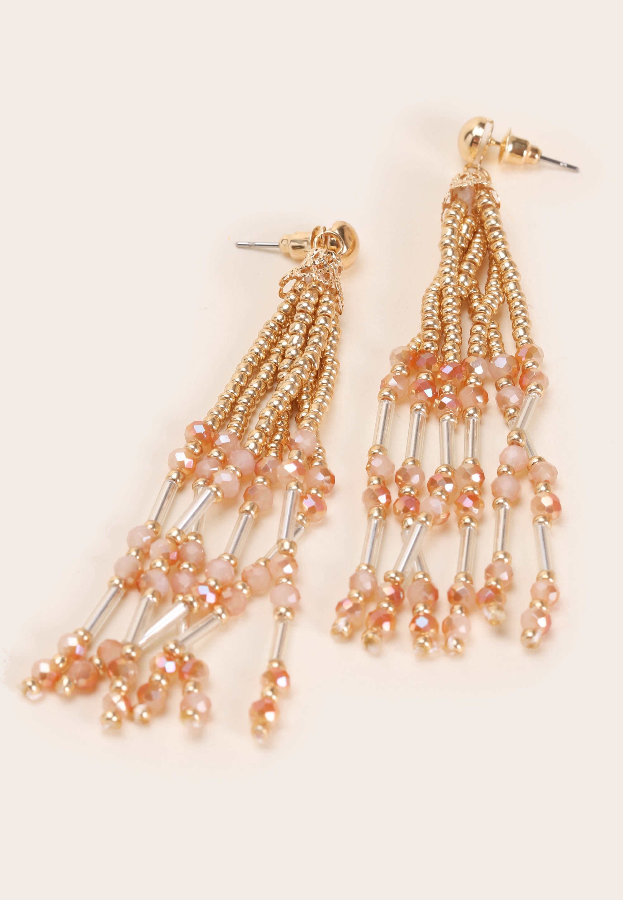 Womens Gold Beaded Drop Earrings
