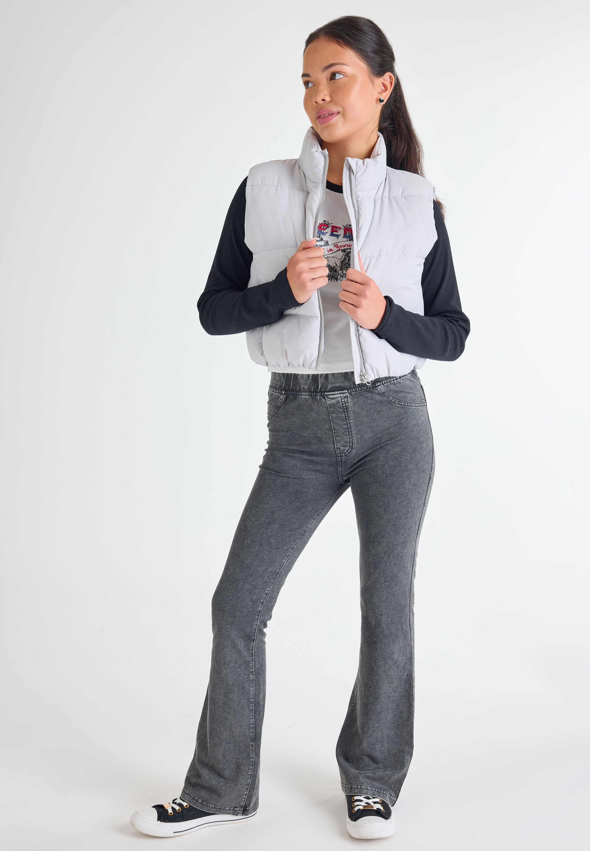 Older Girls Grey Padded Crop Gilet