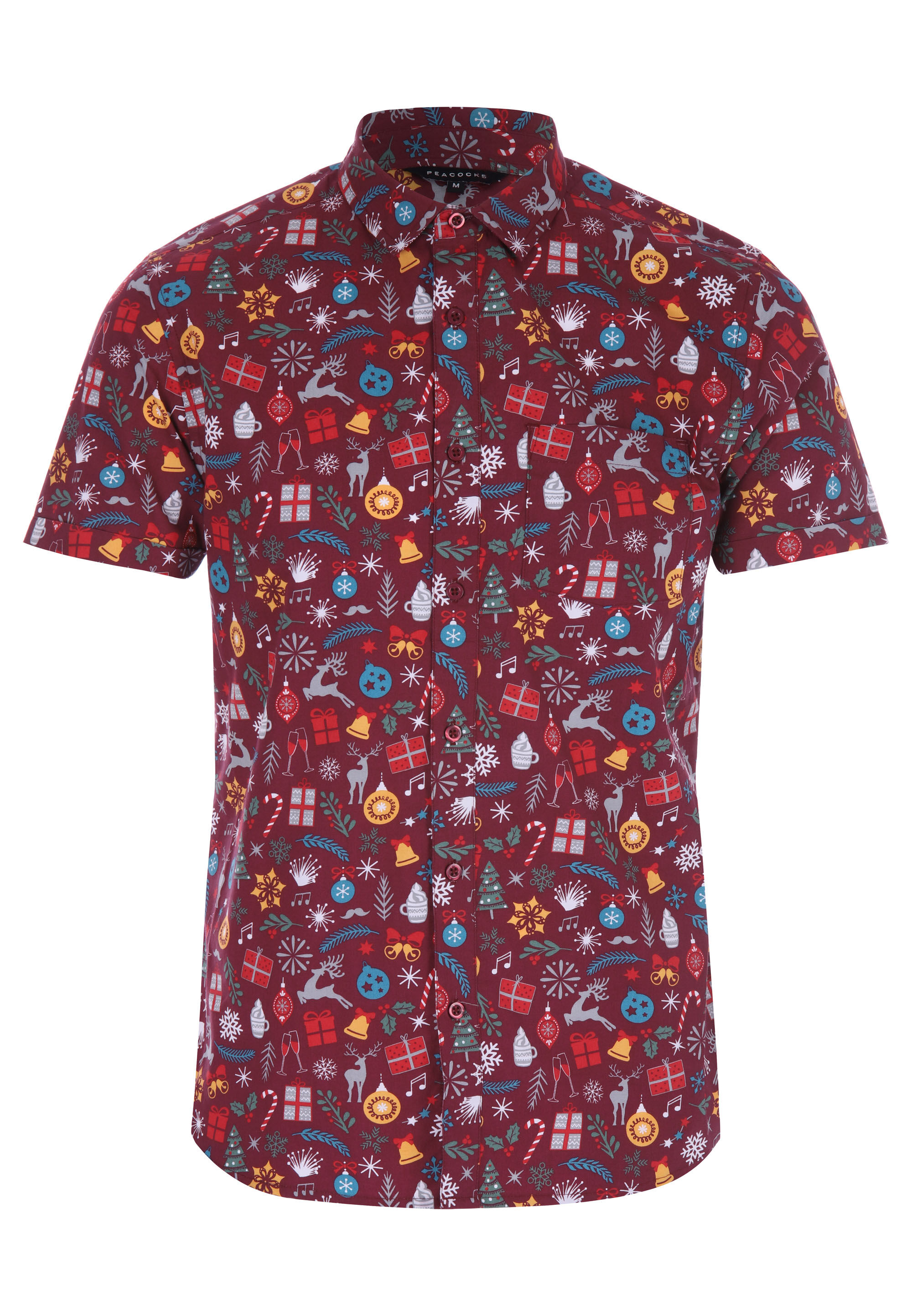 Mens Red Christmas Novelty Print Short Sleeve Shirt