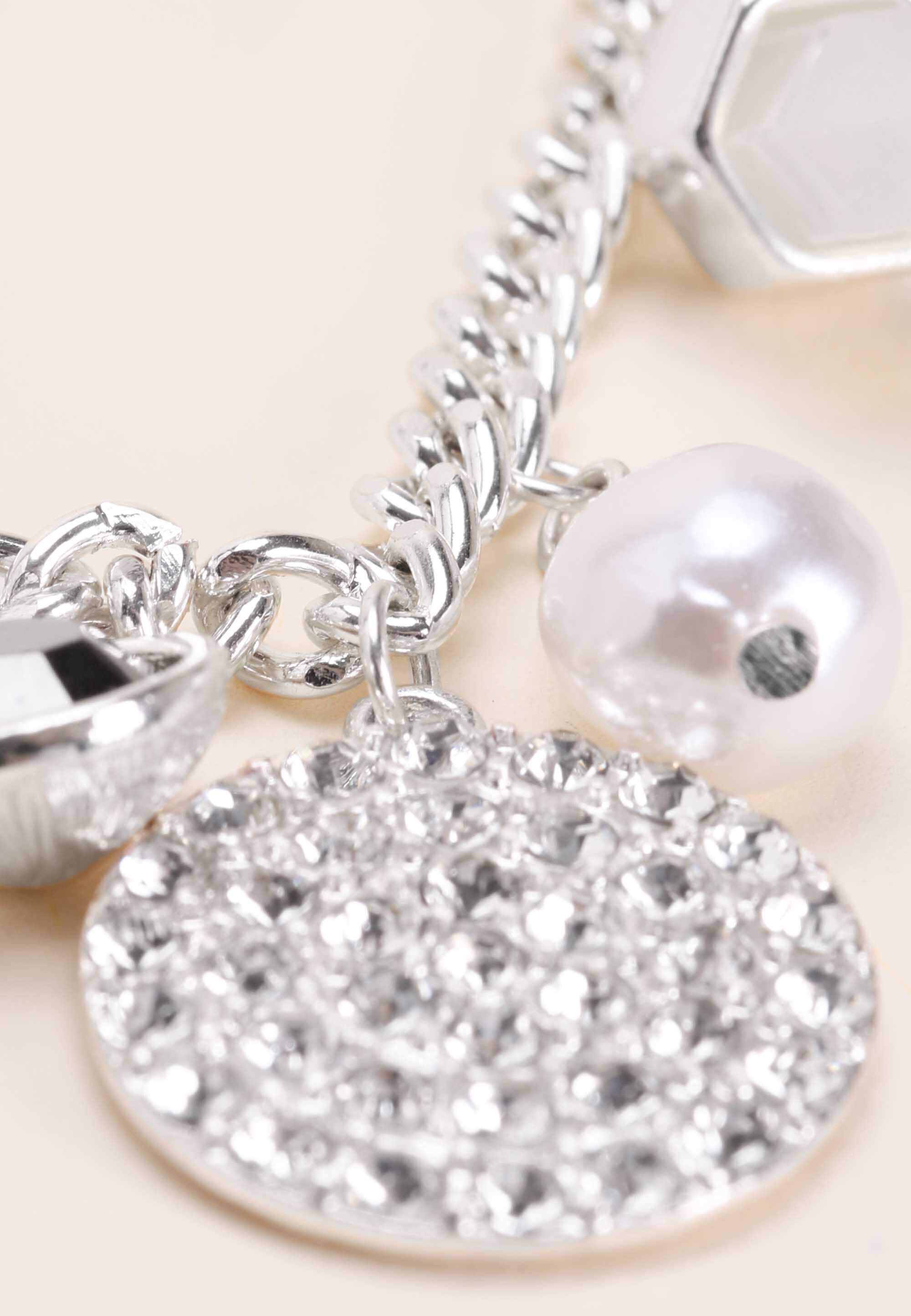Womens Silver Diamante Charm Necklace
