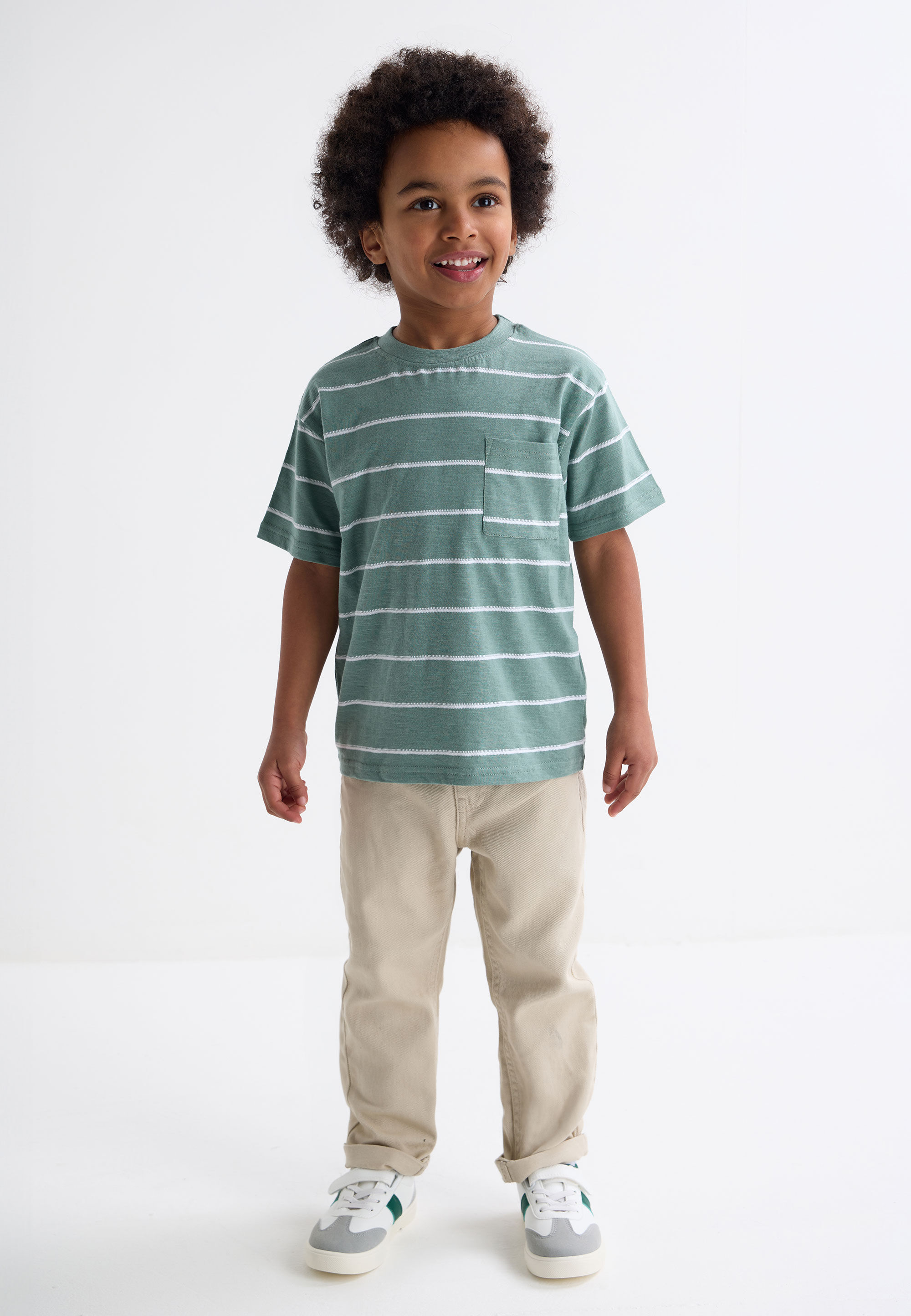 Younger Boys Green Textured Stripe T-Shirt