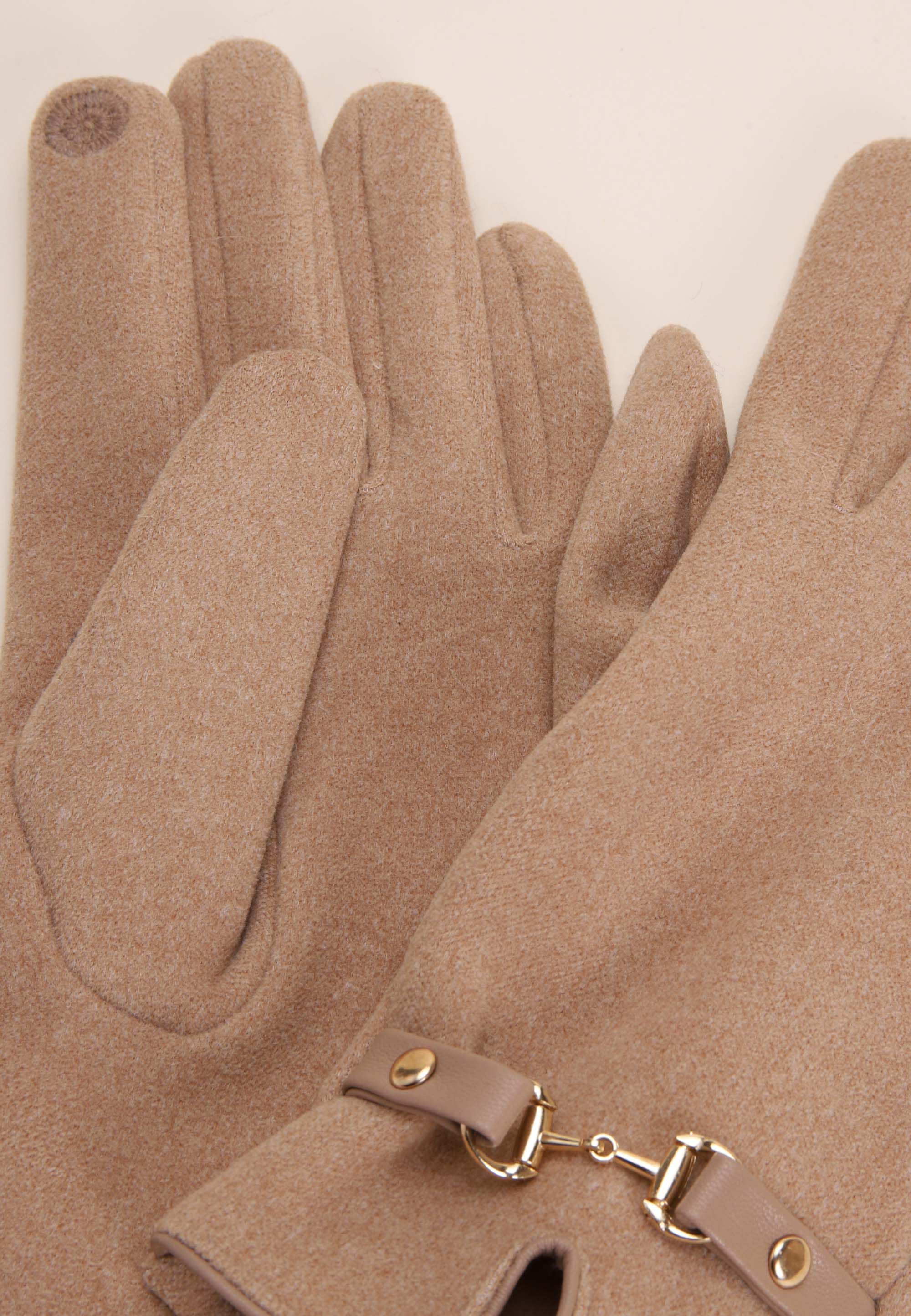 Womens Natural & Gold Snaffle Fleece Gloves