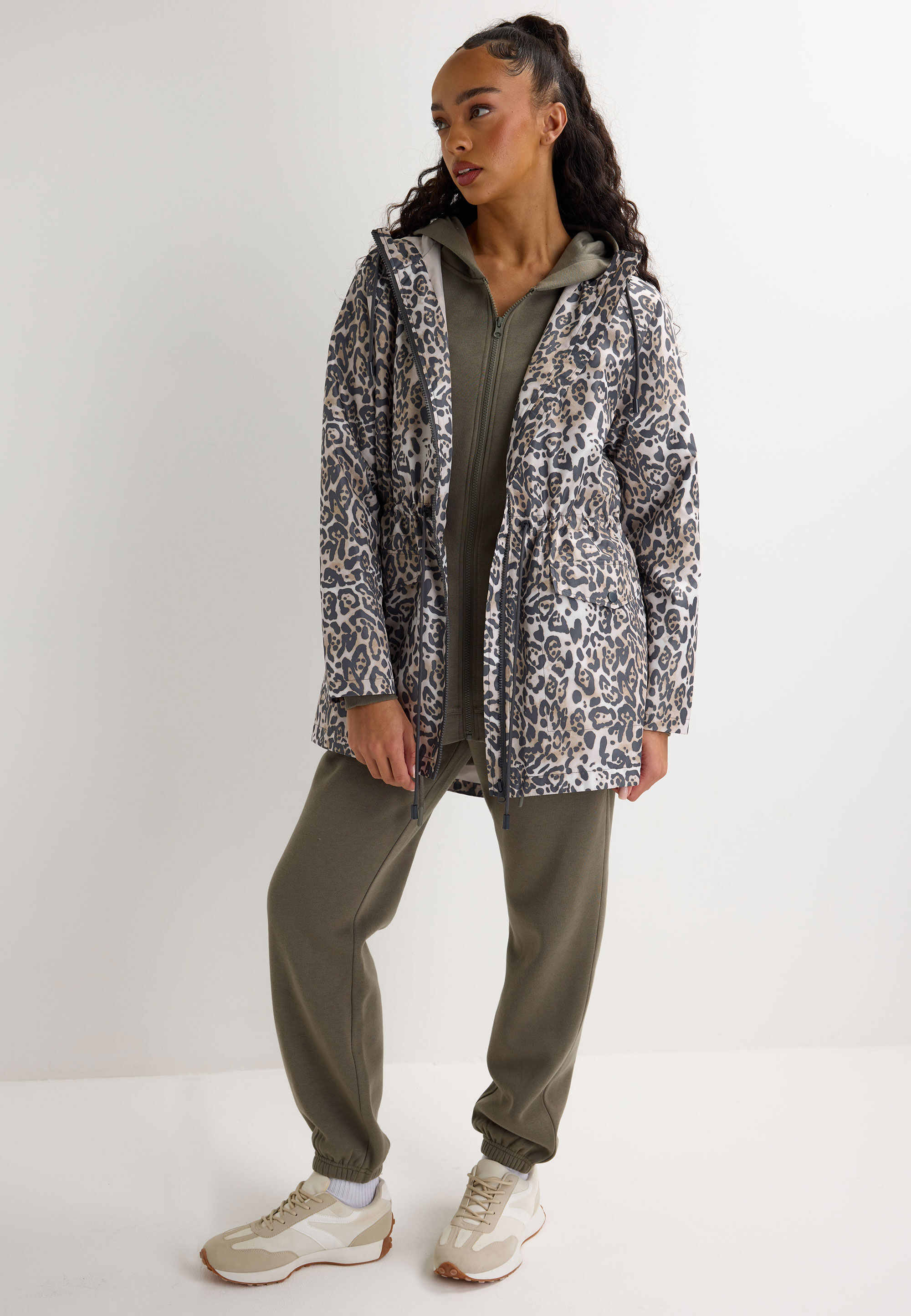 Womens Brown Animal Print Glam Raincoat