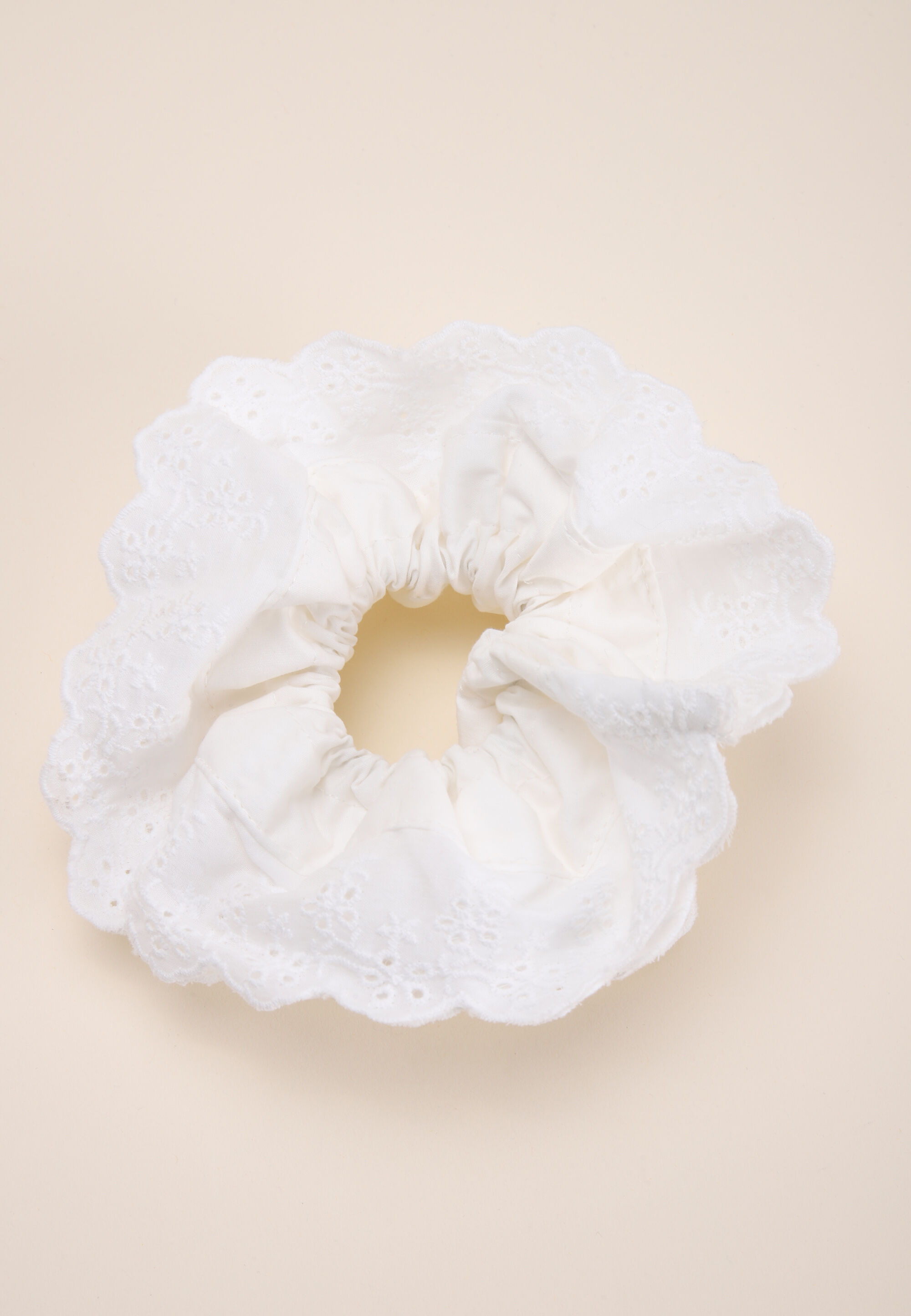 Womens Cream XL Broderie Frill Scrunchy