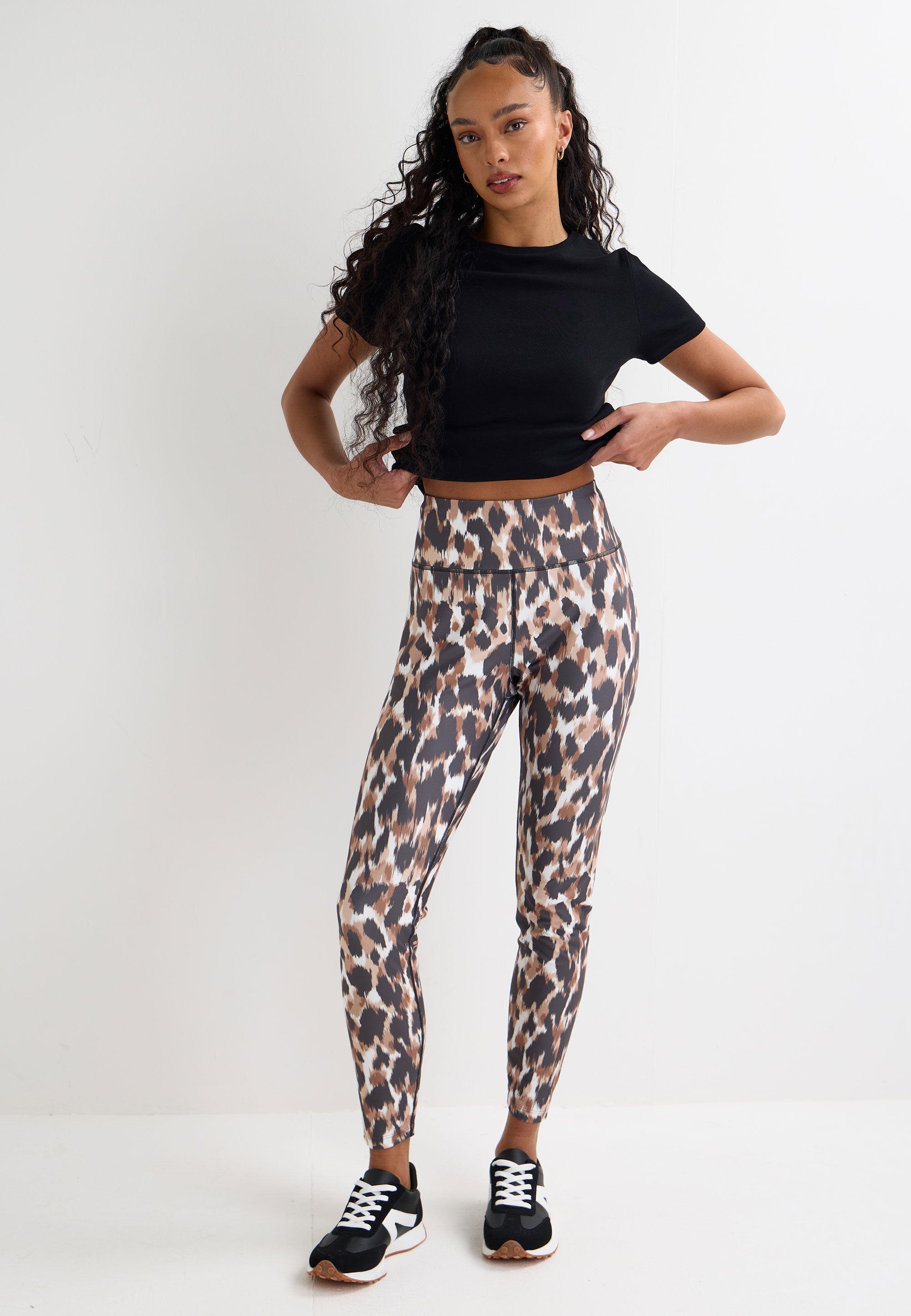Womens Brown Animal Print Active Leggings