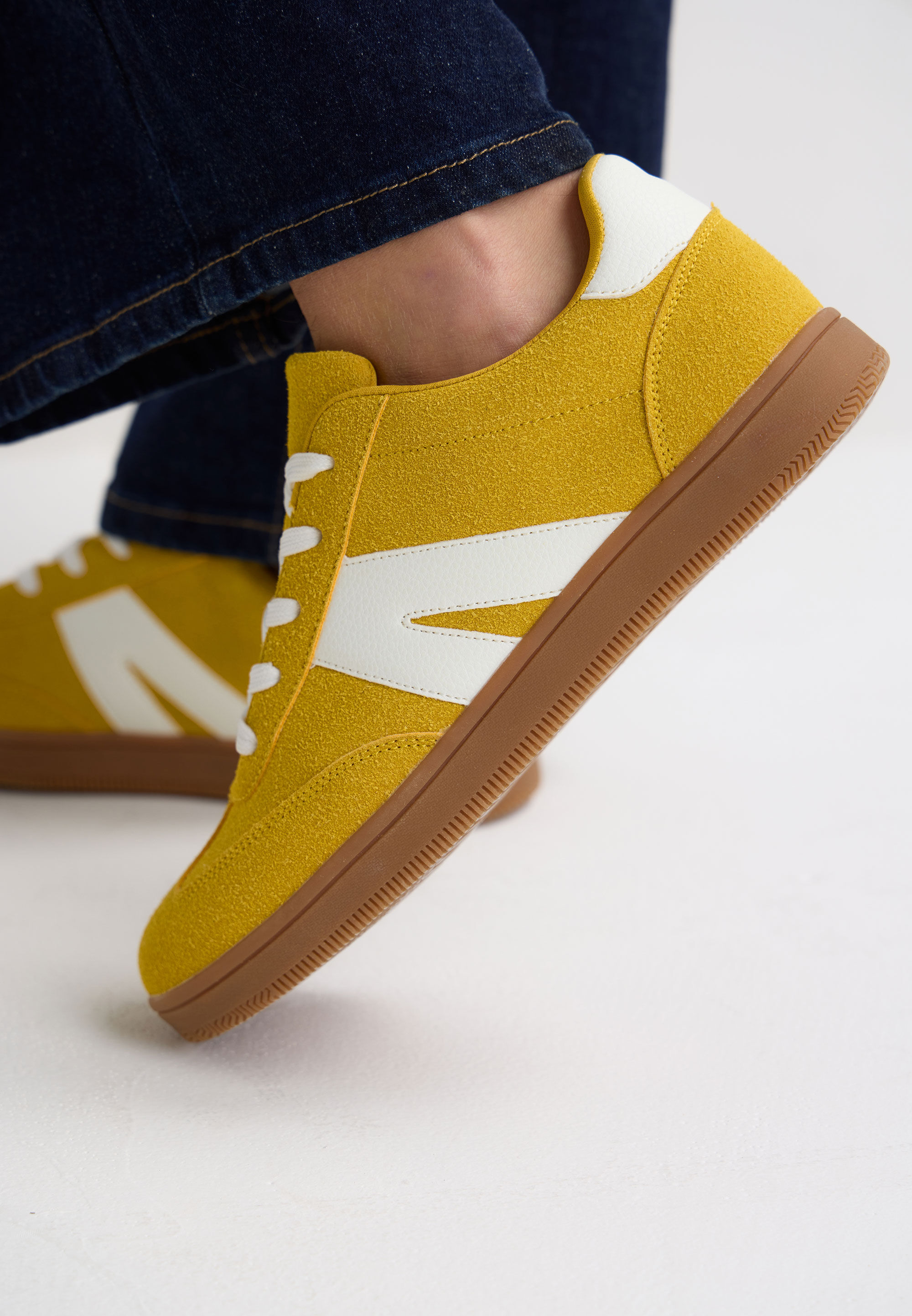 Womens Yellow Retro Gum Sole Trainers