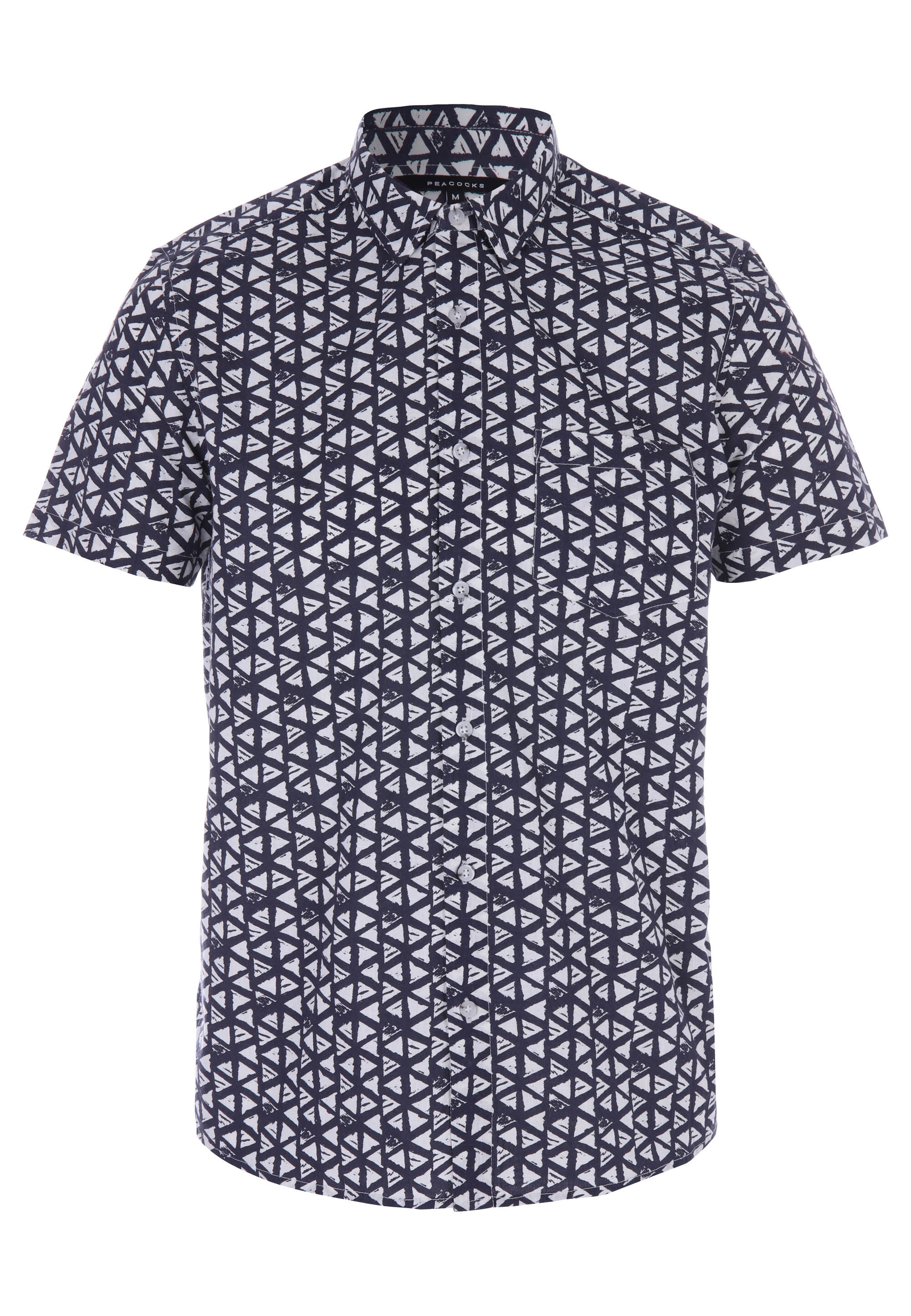 Mens Navy Aztec Print Short Sleeve Shirt