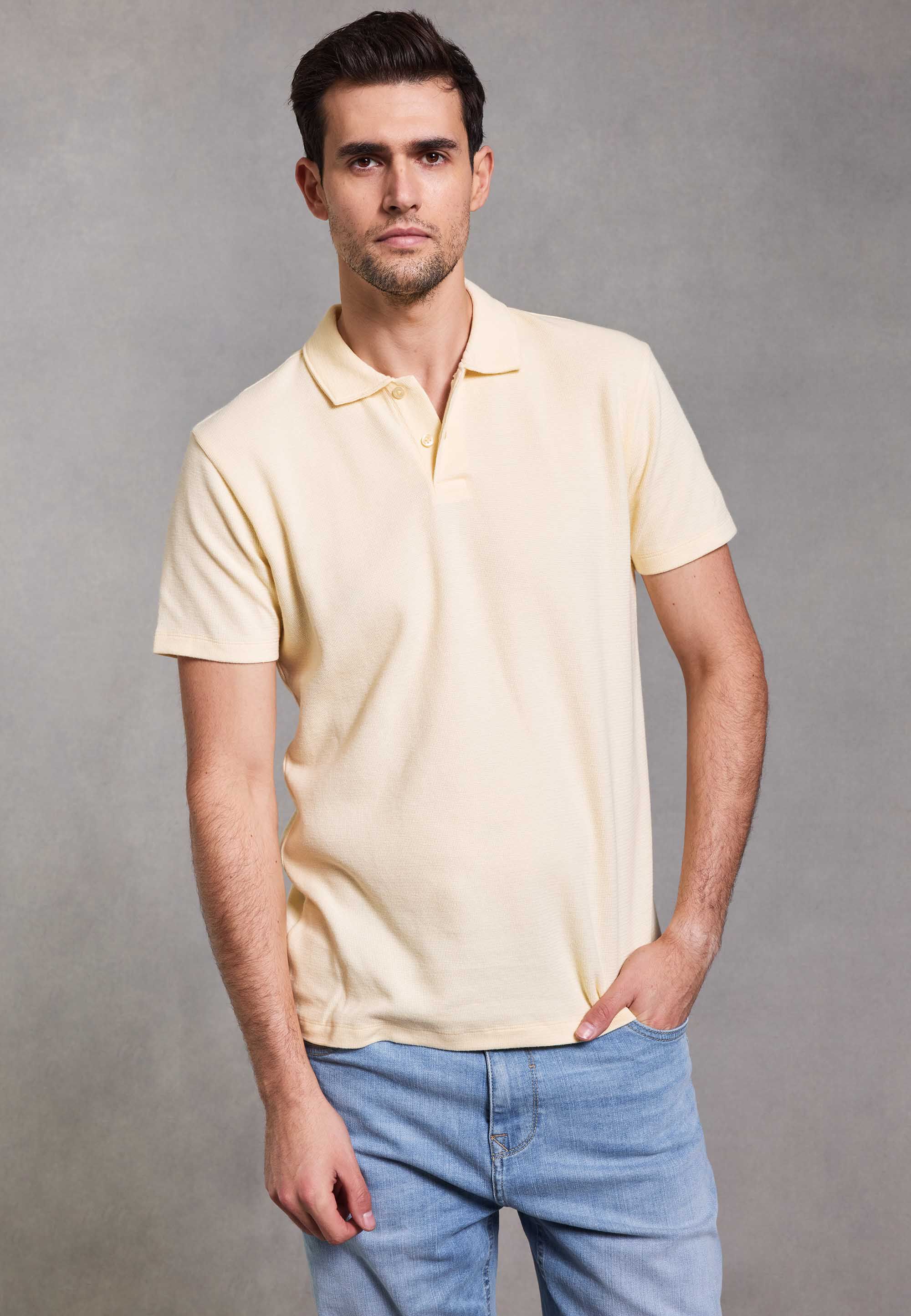 Mens Lemon Mini Waffle Polo Shirt