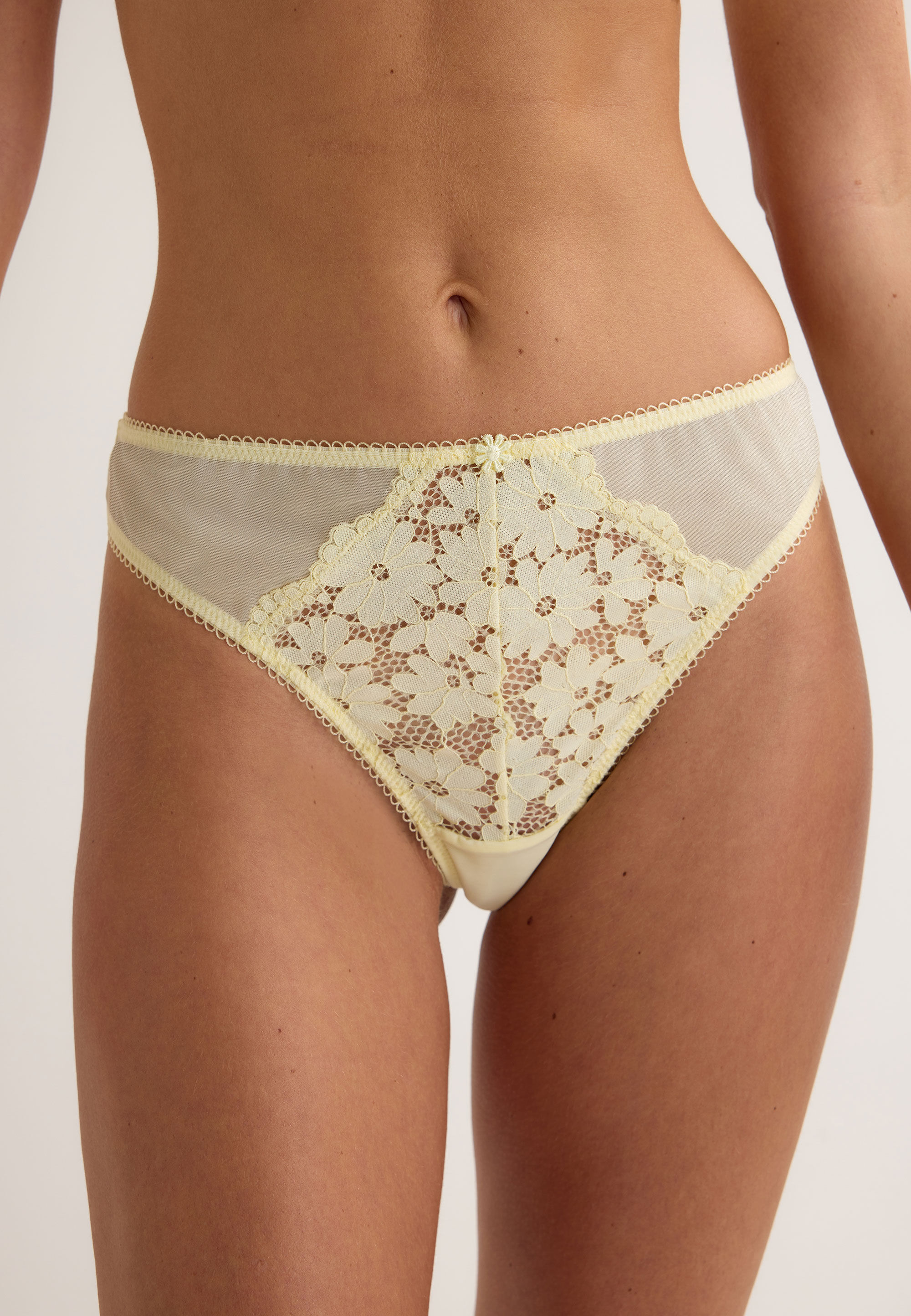 Womens Yellow Lily Lace Thong